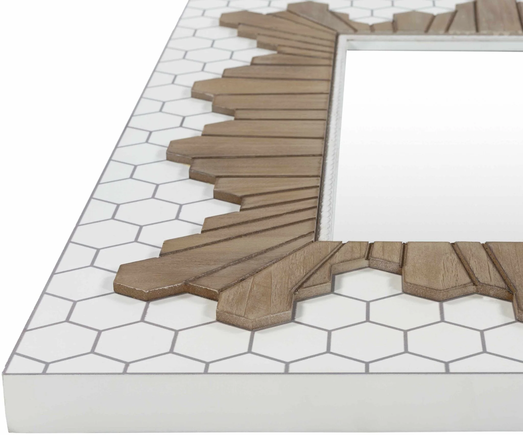 Modern Geometrical Honey Comb Design White and Brown Rectangle Wall Mirror - Image 3