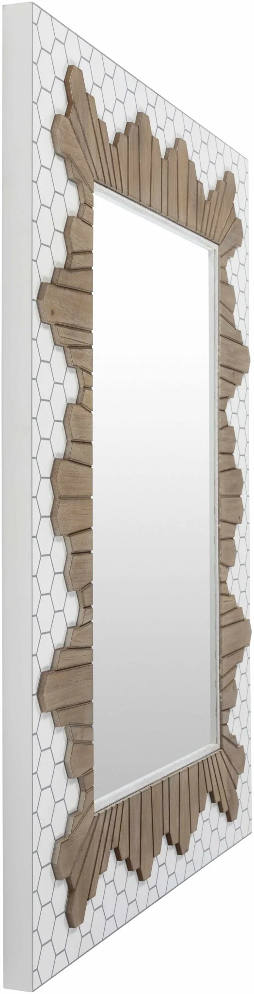 Modern Geometrical Honey Comb Design White and Brown Rectangle Wall Mirror - Image 4