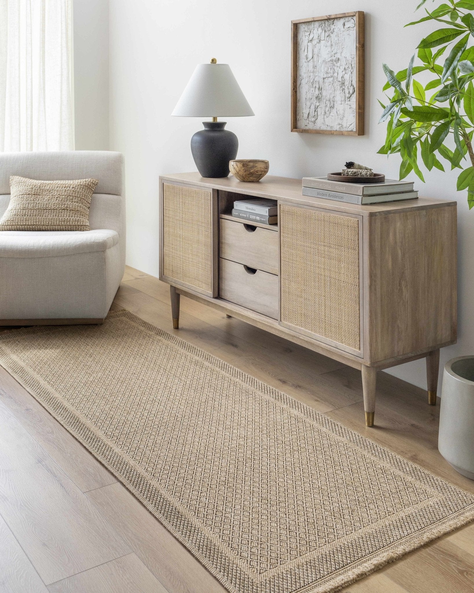 Modern Geometrical Ikuyo Tan And Brown Machine Woven Indoor & Outdoor Rug - Image 9
