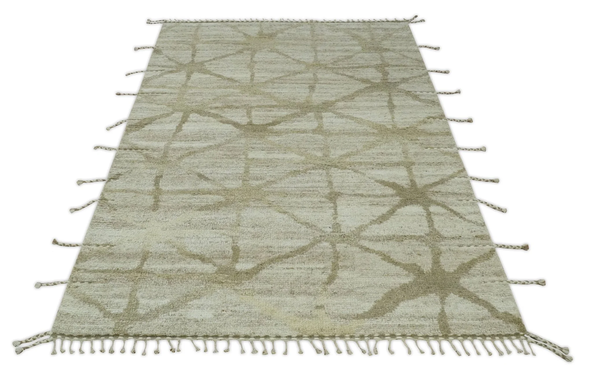 Modern Geometrical 5.3x7.8 Ivory and Beige Hand Knotted wool area rug - Image 10