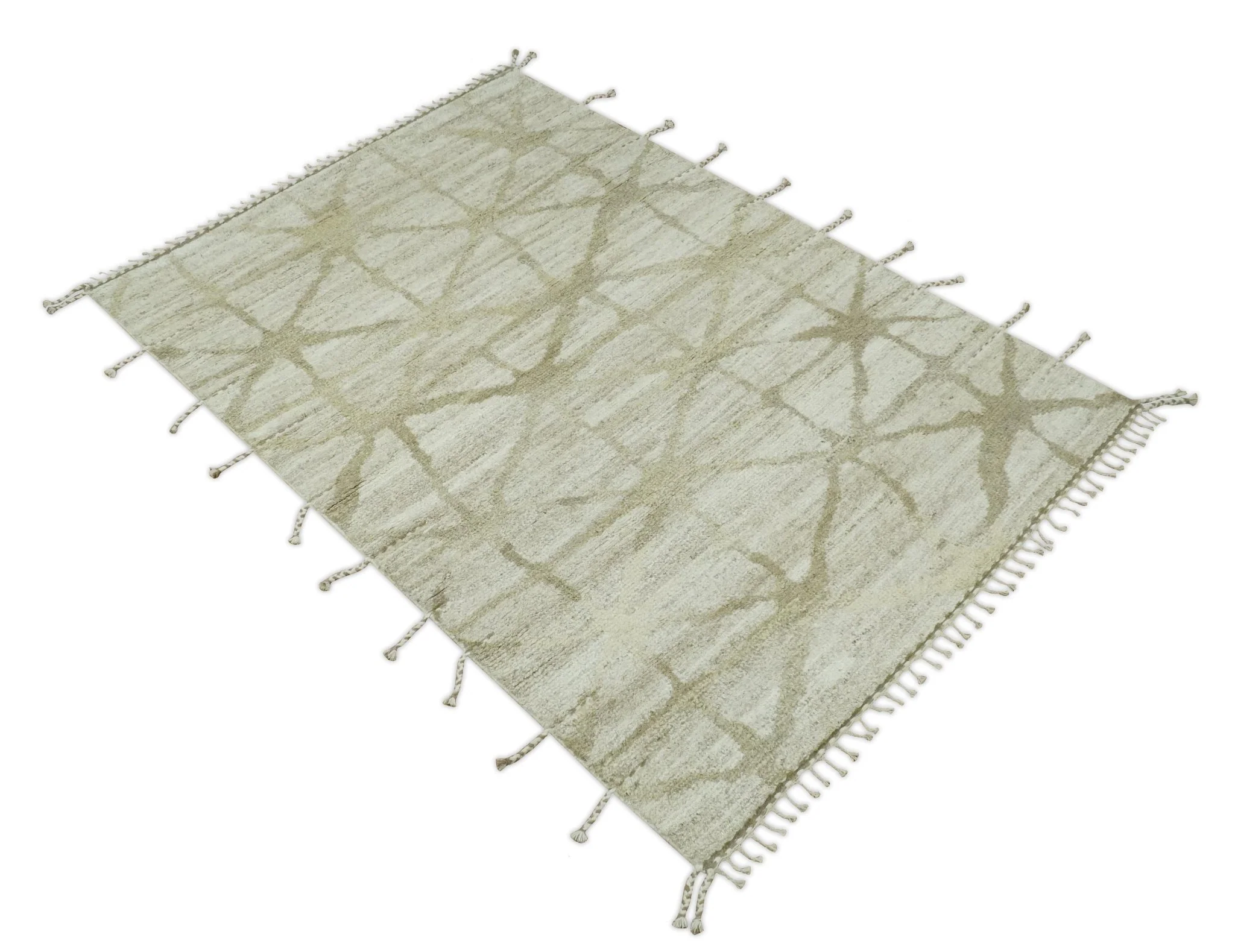Modern Geometrical 5.3x7.8 Ivory and Beige Hand Knotted wool area rug - Image 9