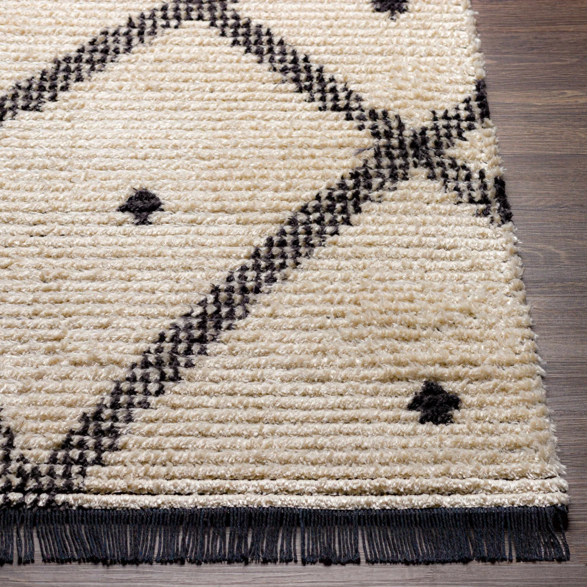Modern Geometrical Ivory and Charcoal Stripes texture area rug - Image 10