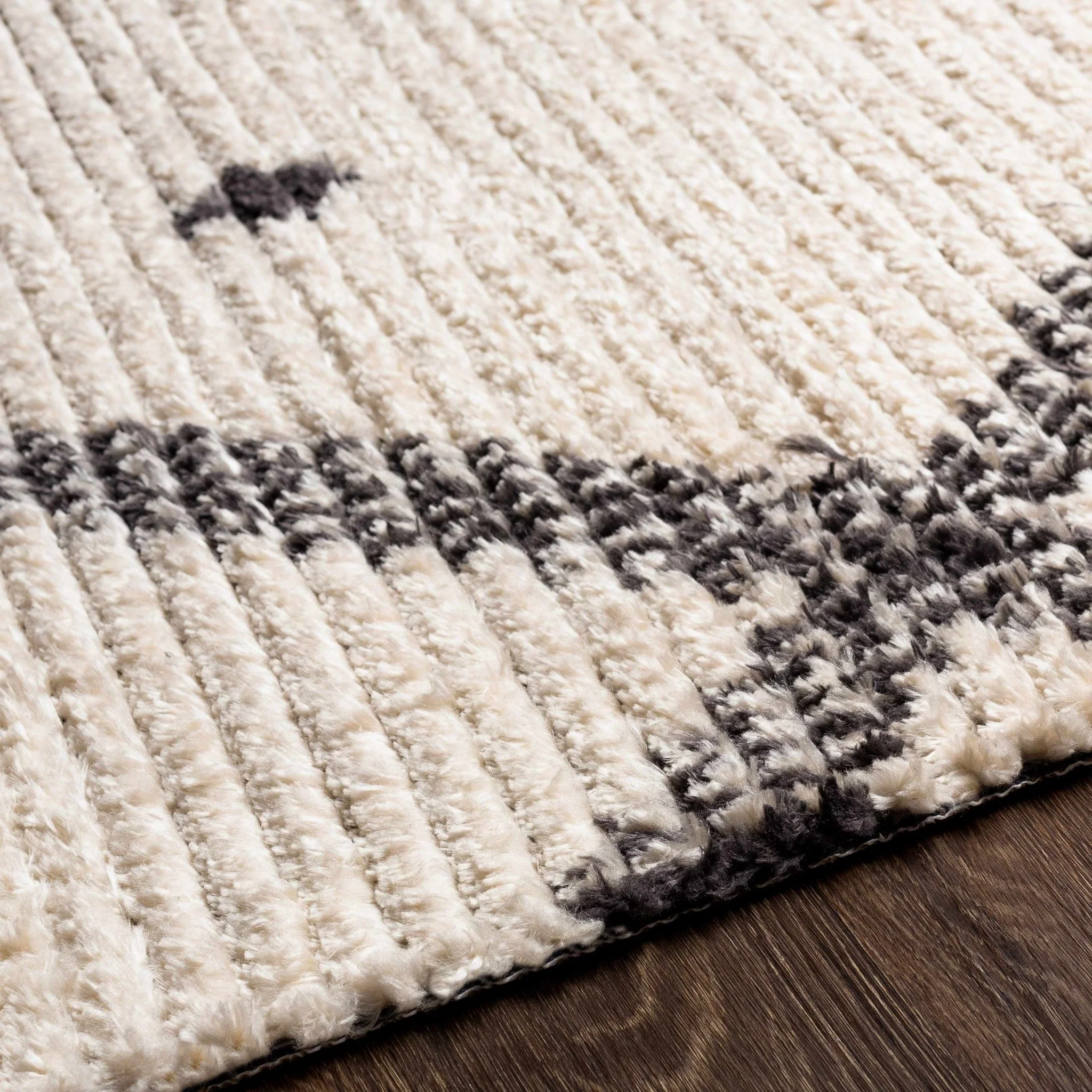 Modern Geometrical Ivory and Charcoal Stripes texture area rug - Image 7