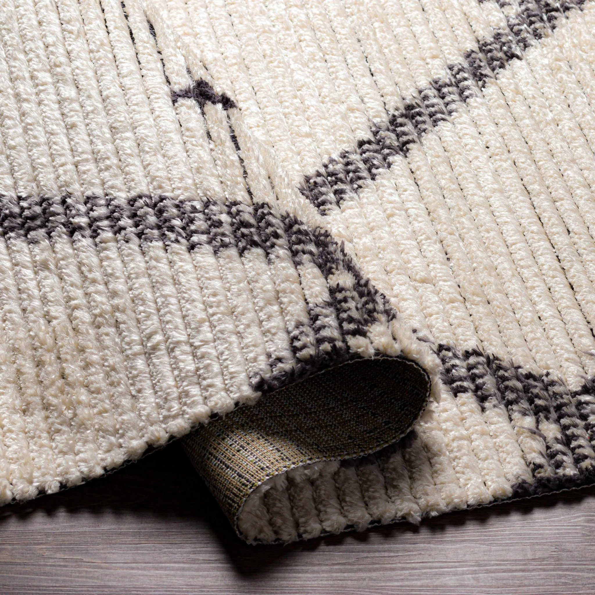 Modern Geometrical Ivory and Charcoal Stripes texture area rug - Image 8