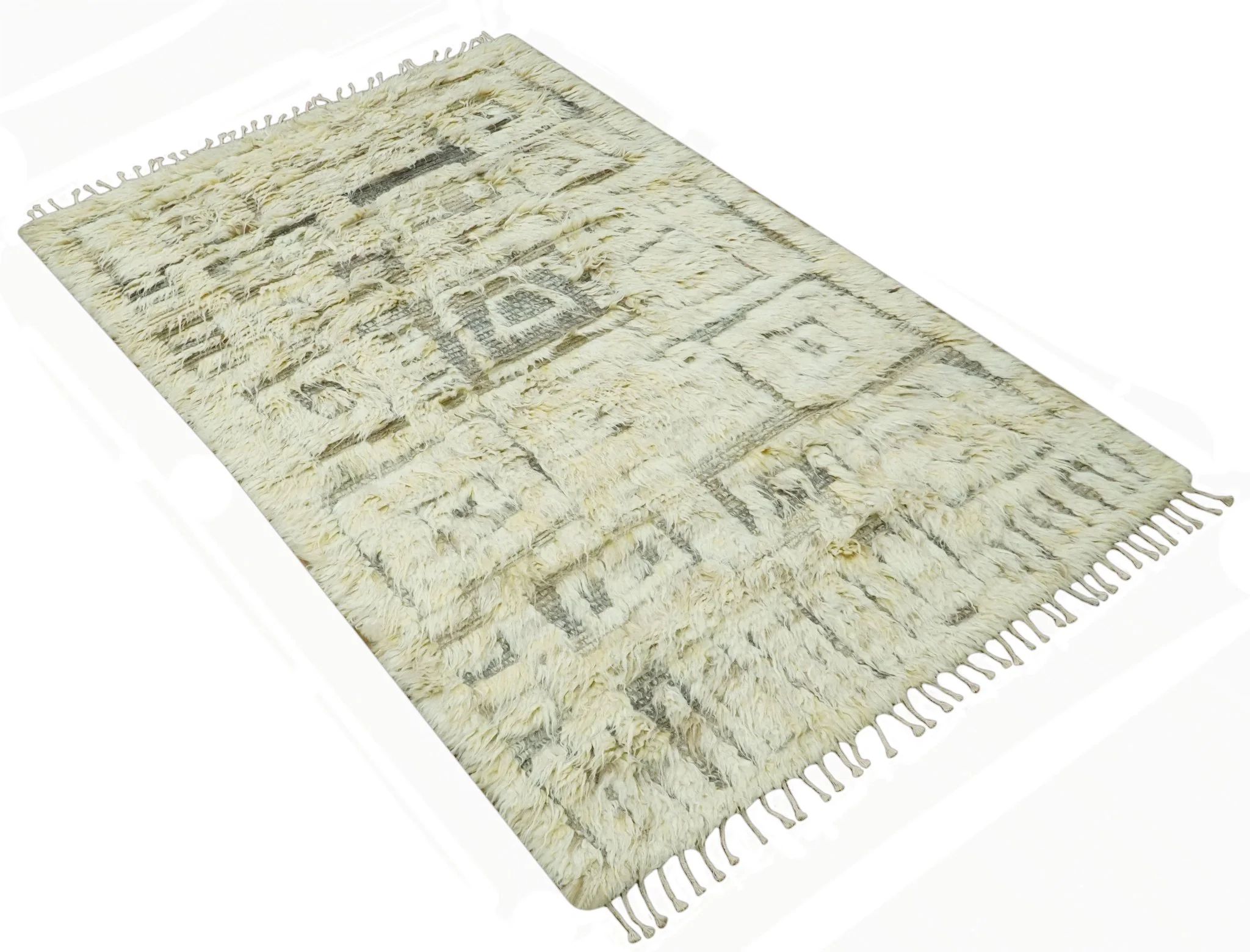 Modern Geometrical Ivory and Gray Texture 9x12 Moroccan Style Plush Pile wool Rug - Image 10