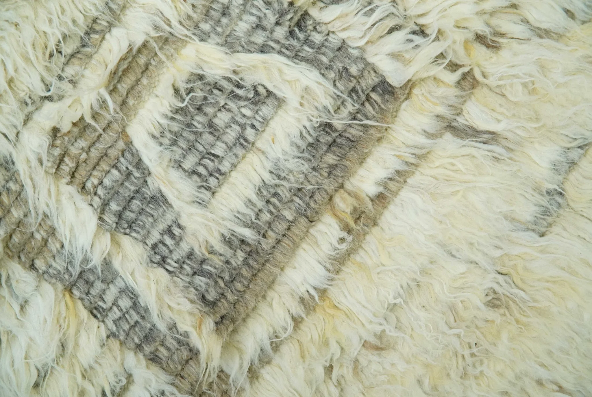 Modern Geometrical Ivory and Gray Texture 9x12 Moroccan Style Plush Pile wool Rug - Image 5