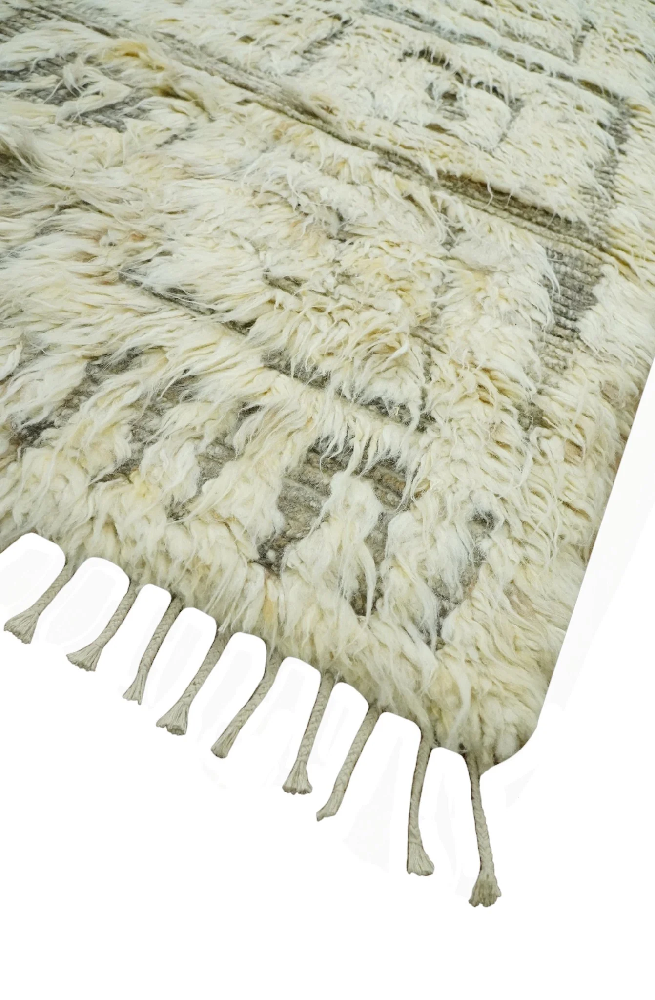 Modern Geometrical Ivory and Gray Texture 9x12 Moroccan Style Plush Pile wool Rug - Image 6