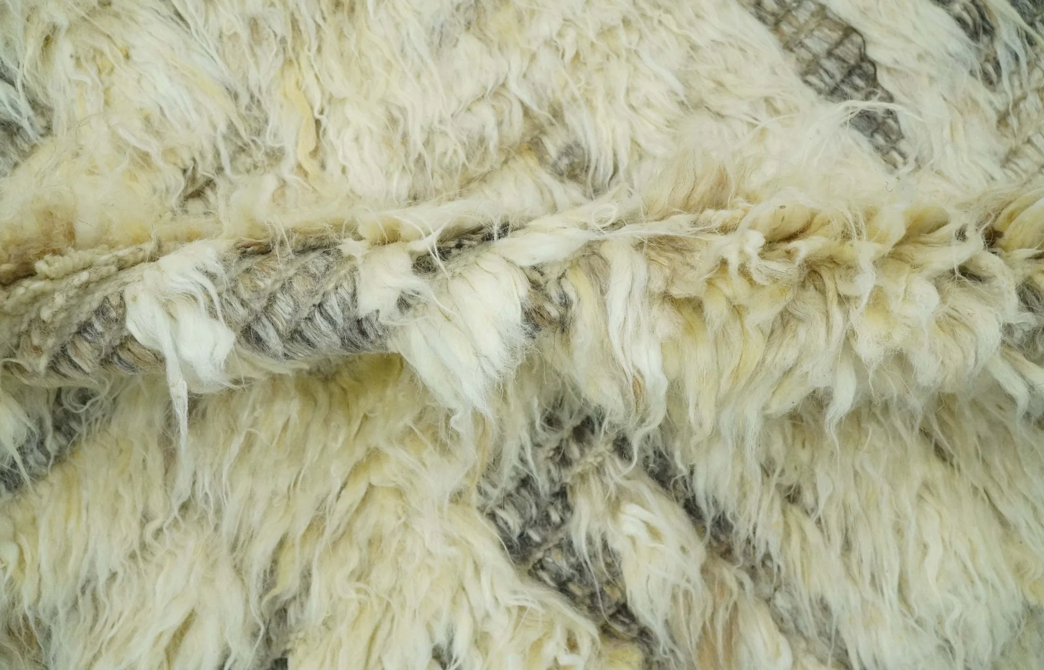Modern Geometrical Ivory and Gray Texture 9x12 Moroccan Style Plush Pile wool Rug - Image 7