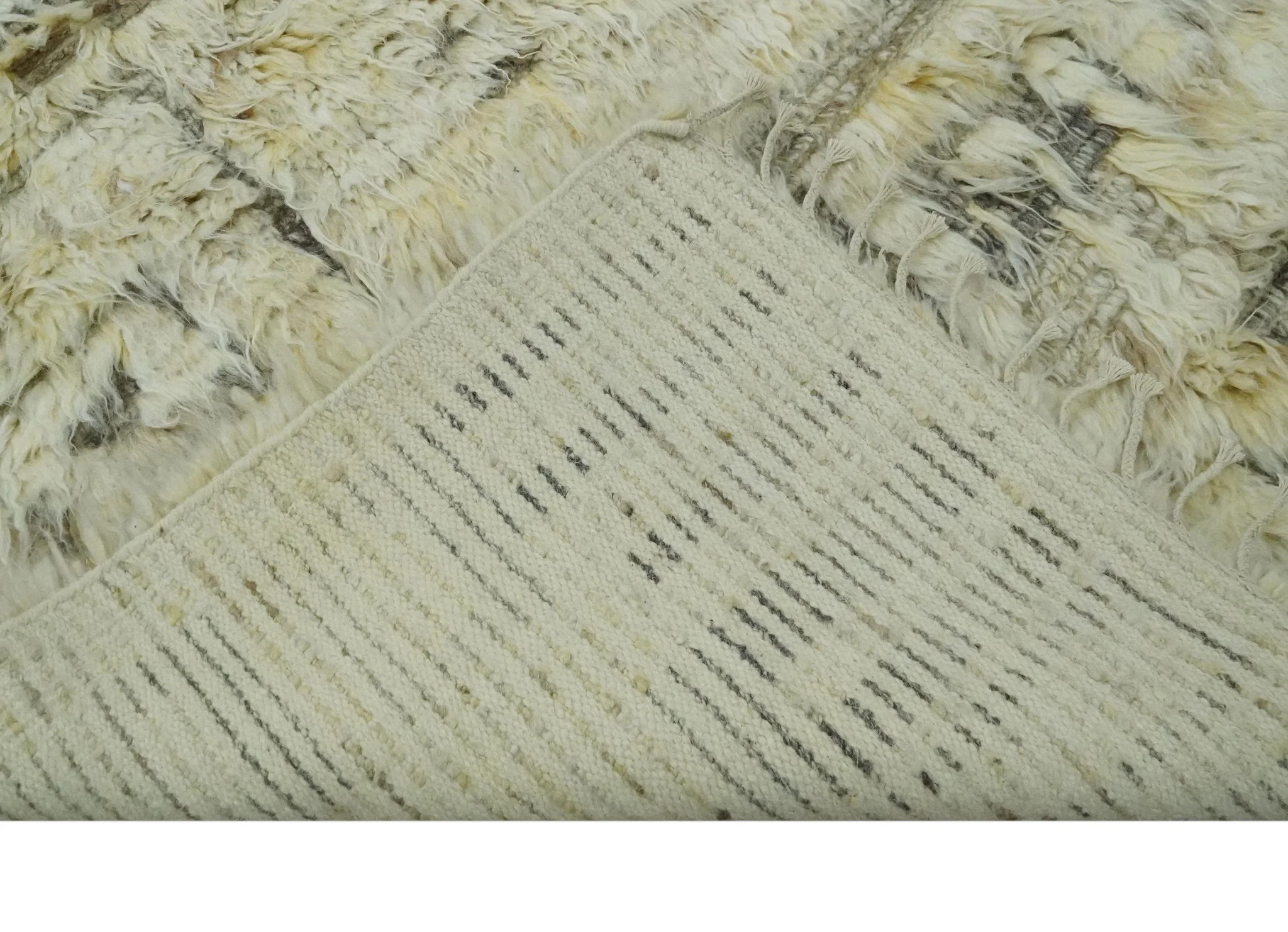 Modern Geometrical Ivory and Gray Texture 9x12 Moroccan Style Plush Pile wool Rug - Image 8