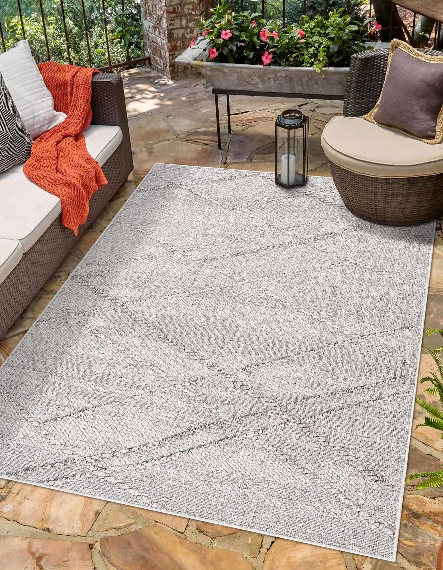 Modern Geometrical Ivory and Gray Outdoor Safe Area Rug - Image 2