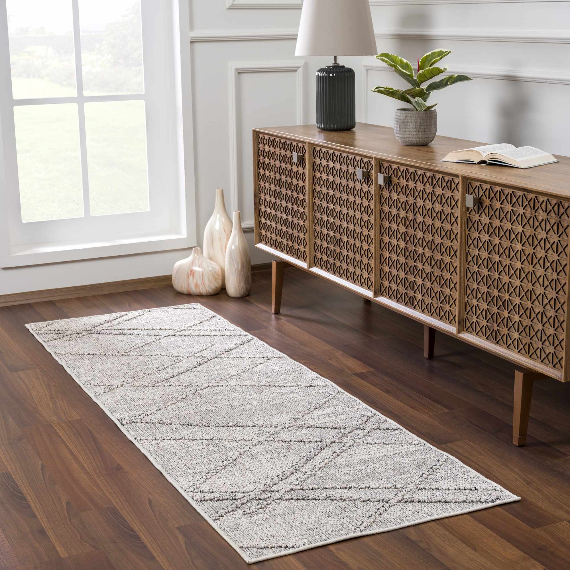 Modern Geometrical Ivory and Gray Outdoor Safe Area Rug - Image 4