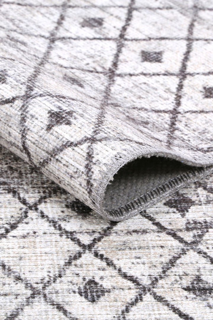 Modern Geometrical Ivory And Grey Machine Washable Rug - Image 4