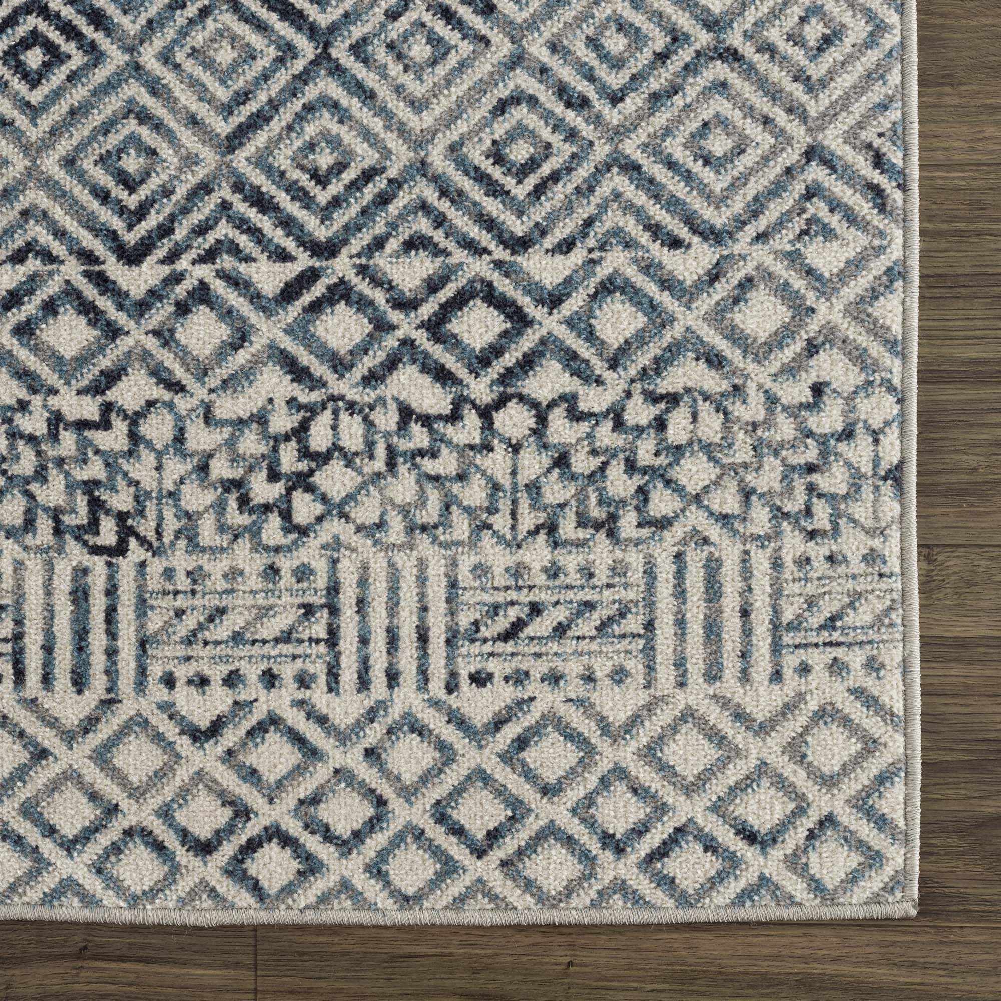 Modern Geometrical Ivory, and Teal Washable Area Rug - Image 10