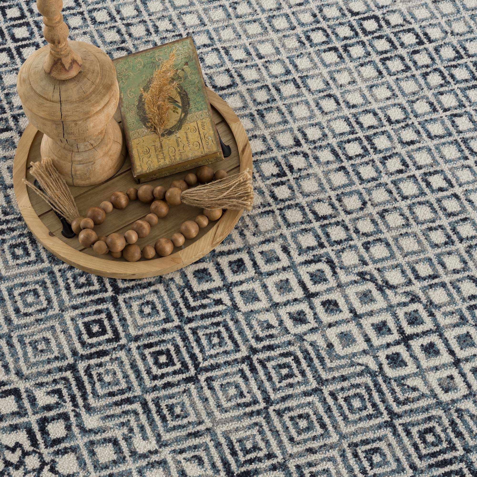Modern Geometrical Ivory, and Teal Washable Area Rug - Image 13