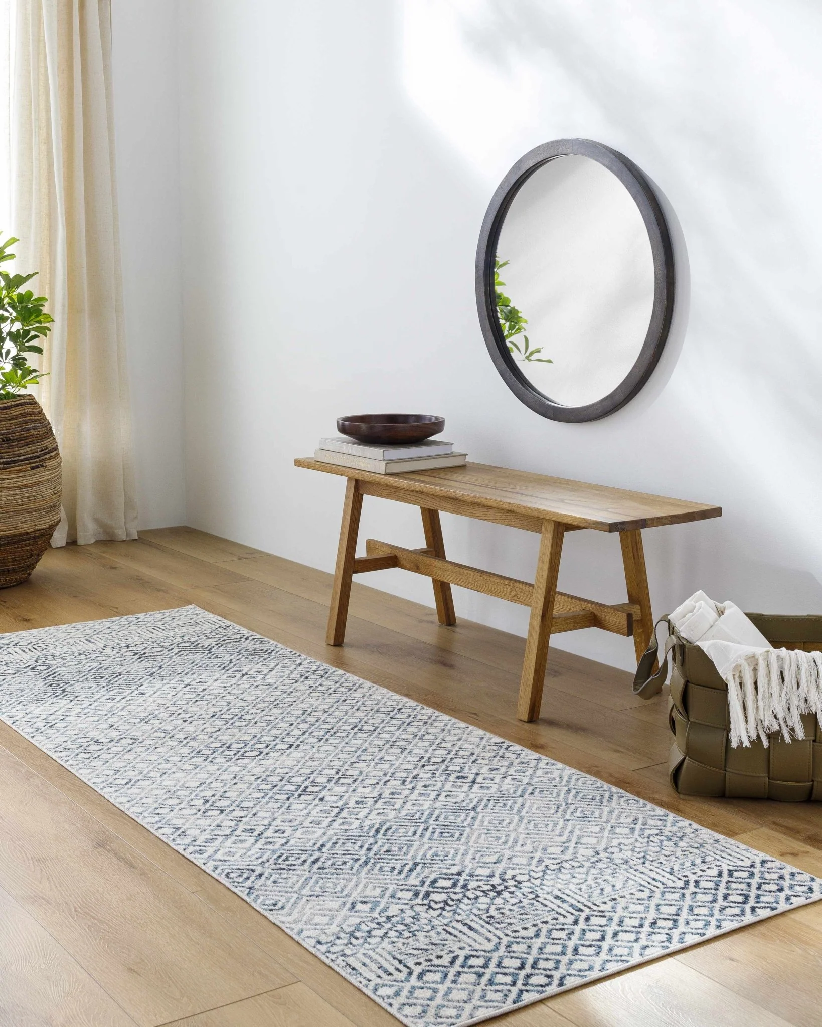 Modern Geometrical Ivory, and Teal Washable Area Rug - Image 17