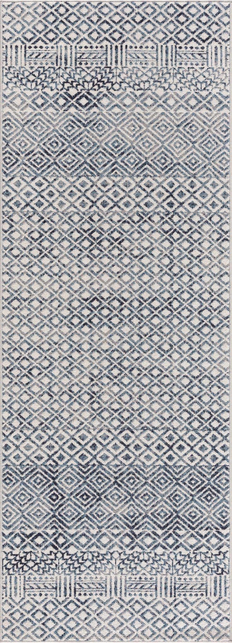 Modern Geometrical Ivory, and Teal Washable Area Rug - Image 5
