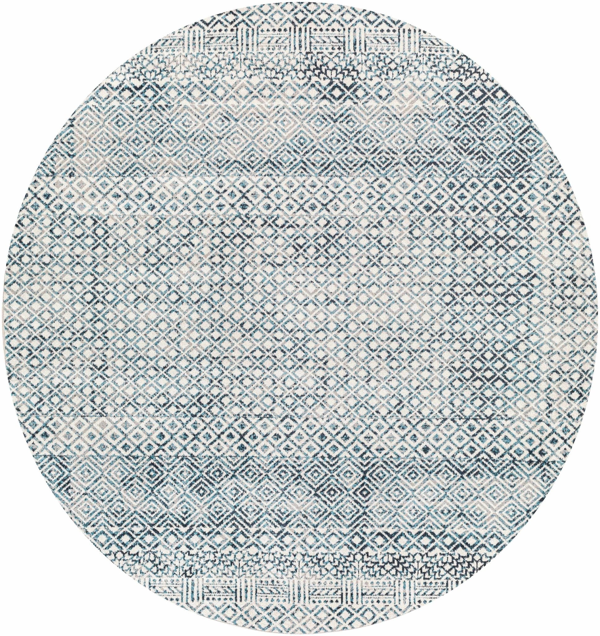 Modern Geometrical Ivory, and Teal Washable Area Rug - Image 6