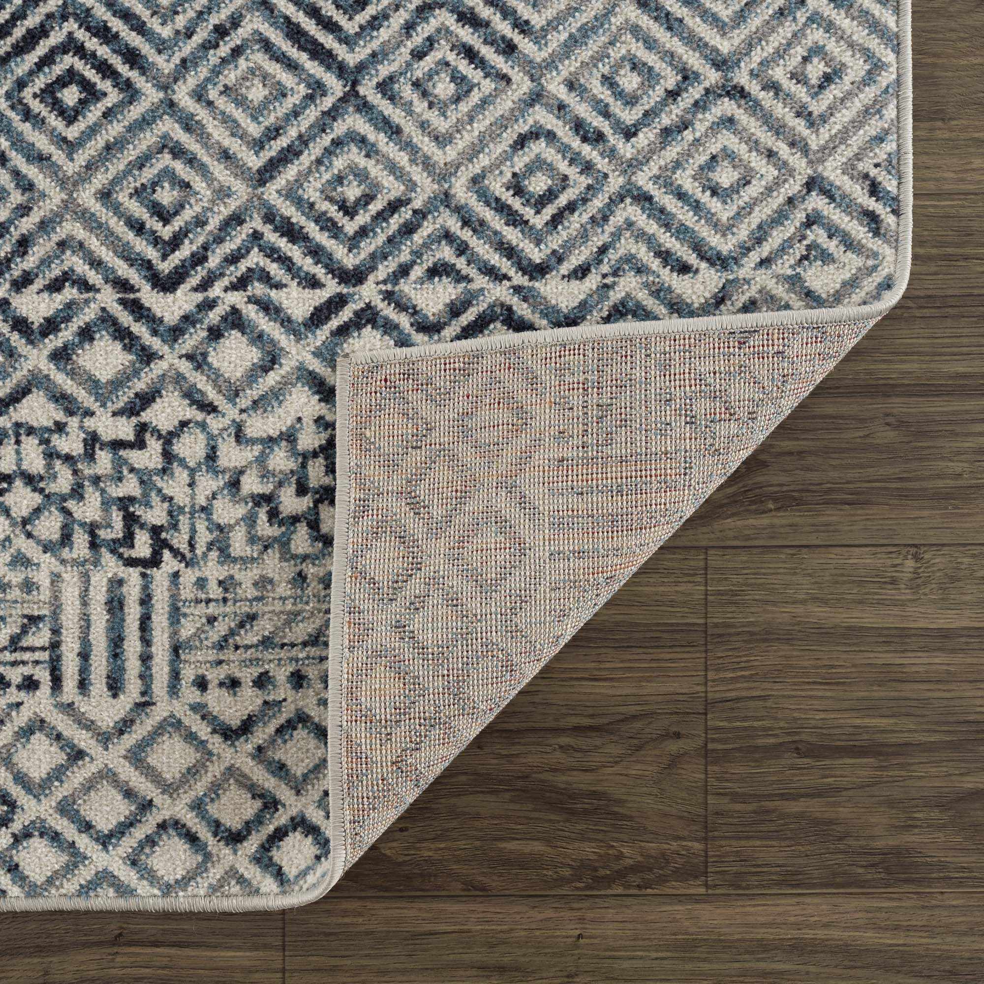 Modern Geometrical Ivory, and Teal Washable Area Rug - Image 7