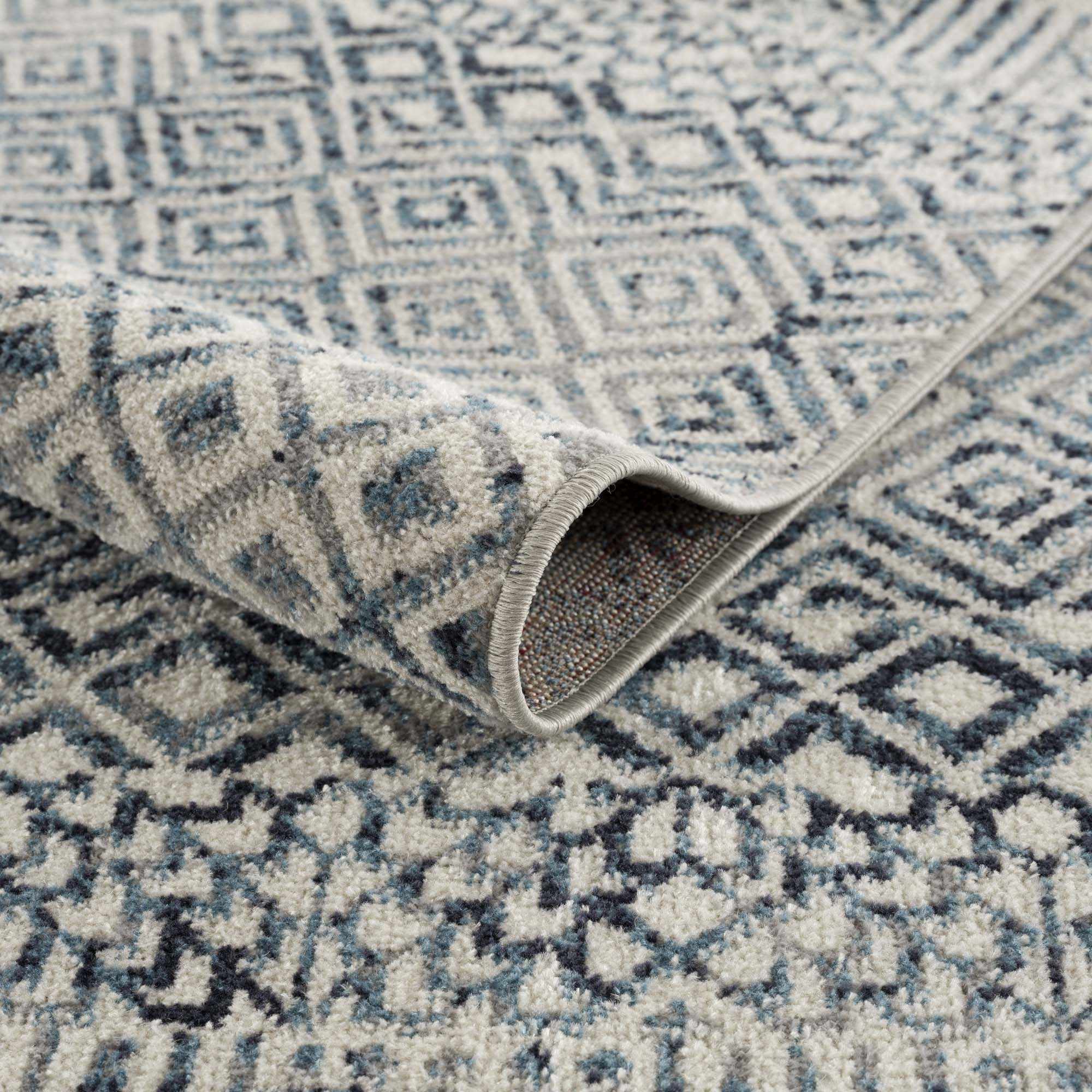 Modern Geometrical Ivory, and Teal Washable Area Rug - Image 8