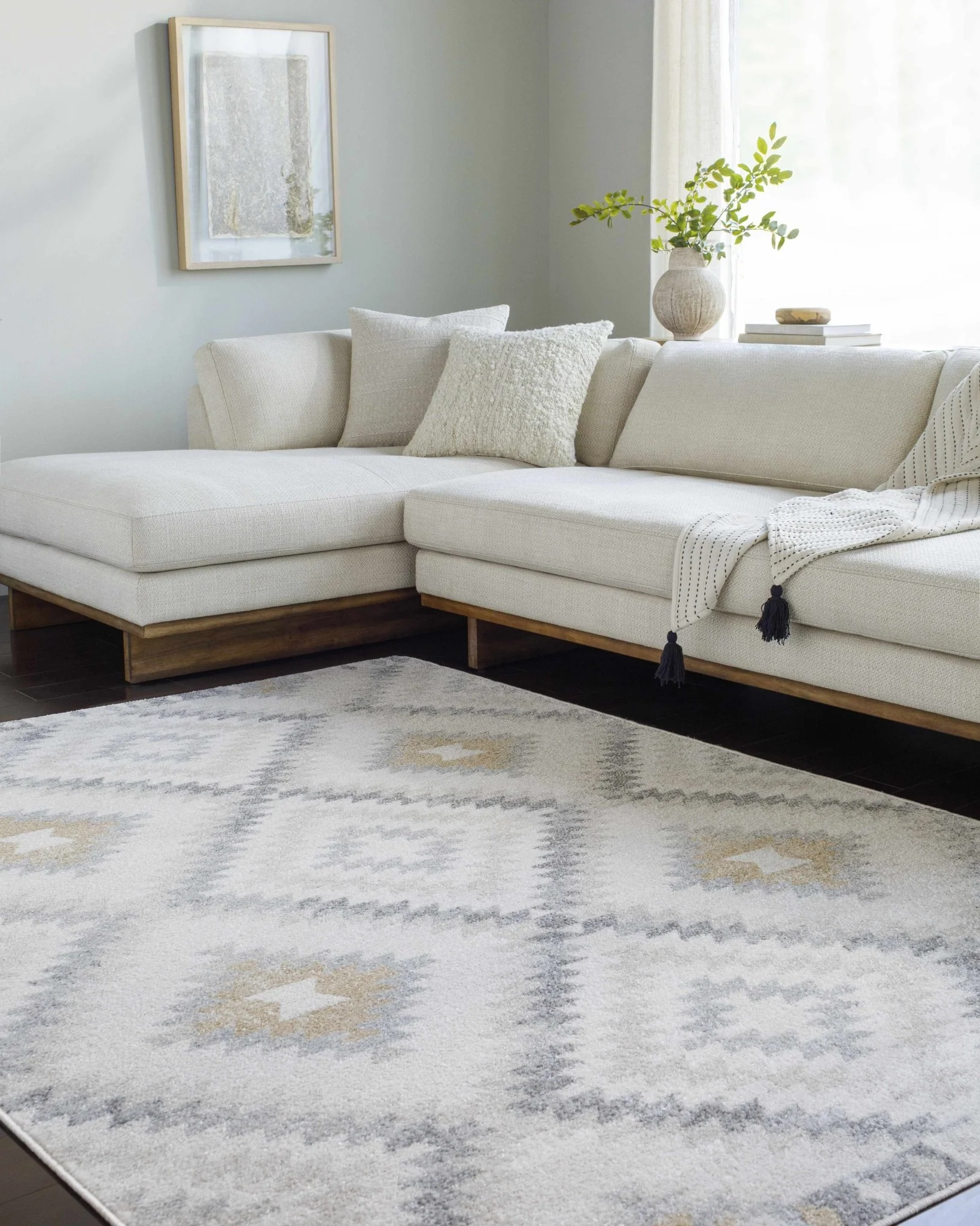 Modern Geometrical Ivory, Charcoal and Camel Southwestern area rug - Image 2