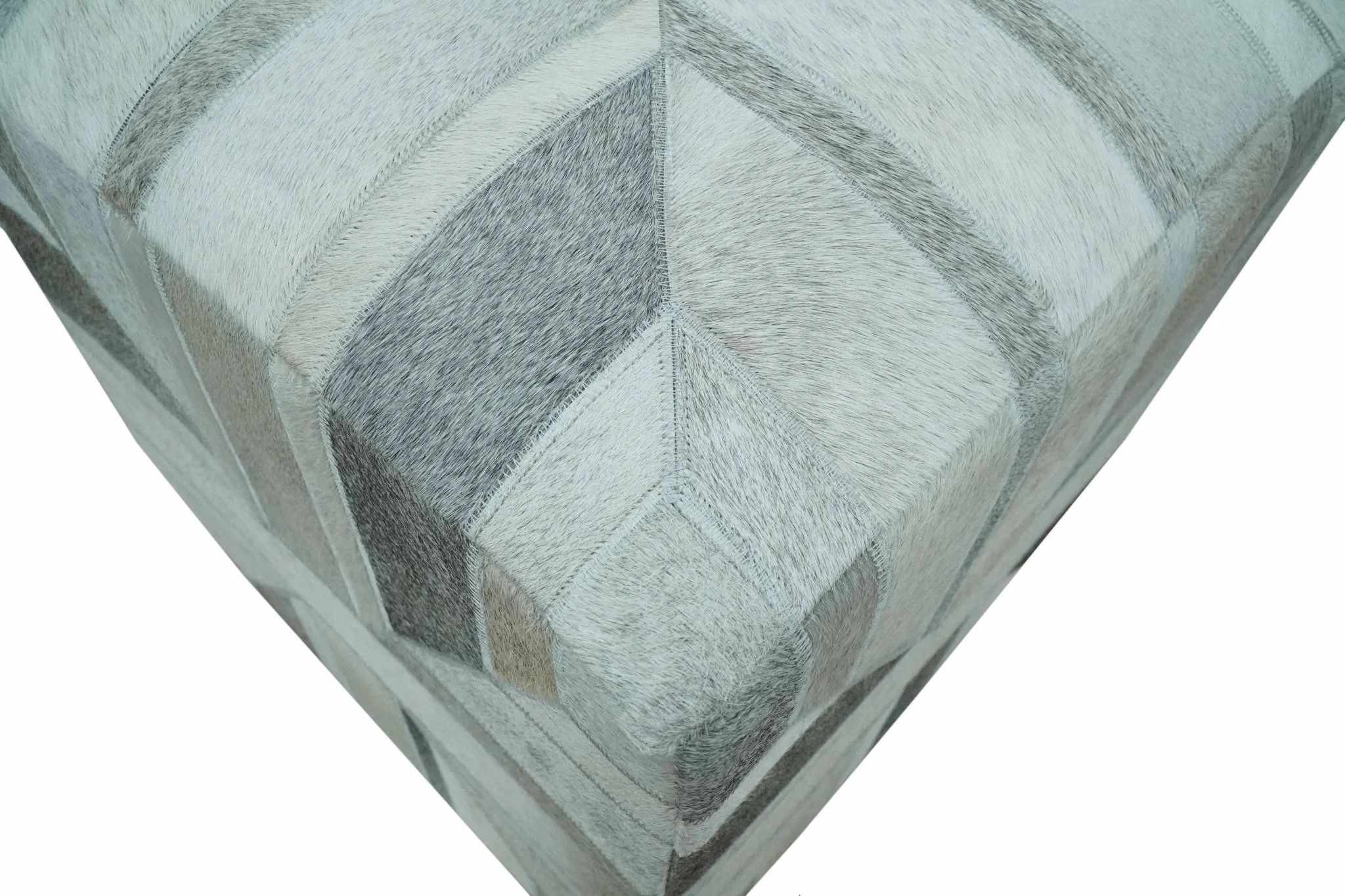 Modern Geometrical Ivory, Gray, Beige Genuine Leather Pouf - Image 6