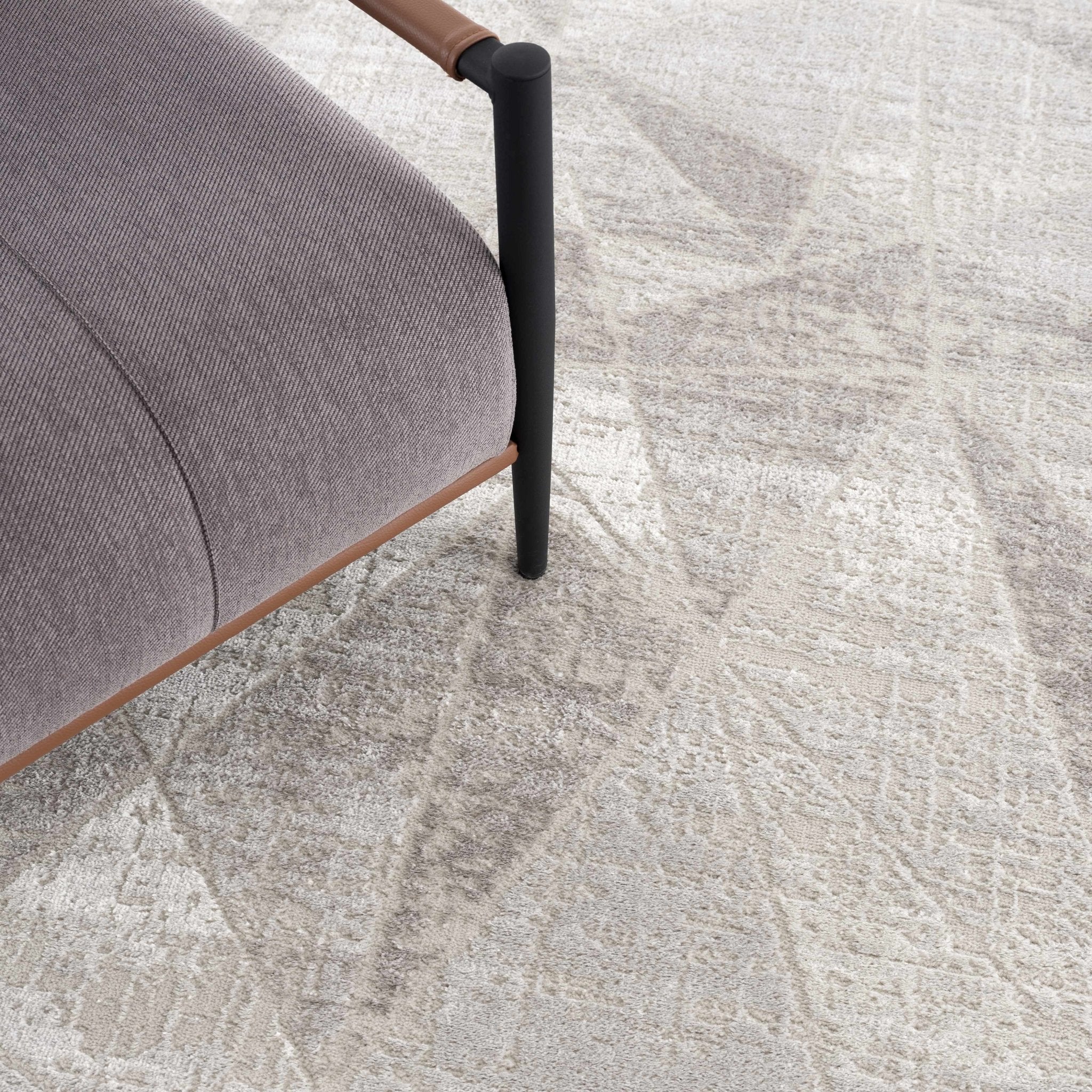 Modern Geometrical Ivory, Silver and Purple Area Rug - Image 13