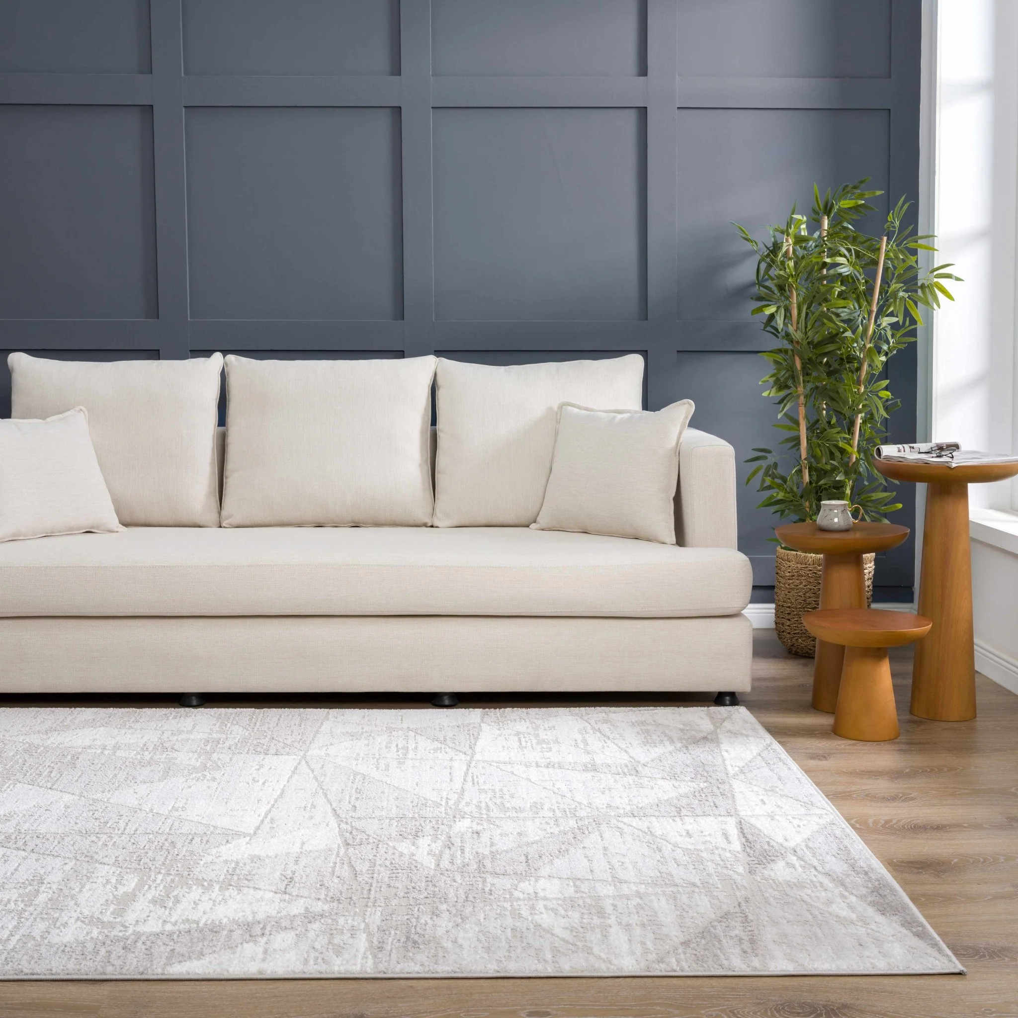 Modern Geometrical Ivory, Silver and Purple Area Rug - Image 14