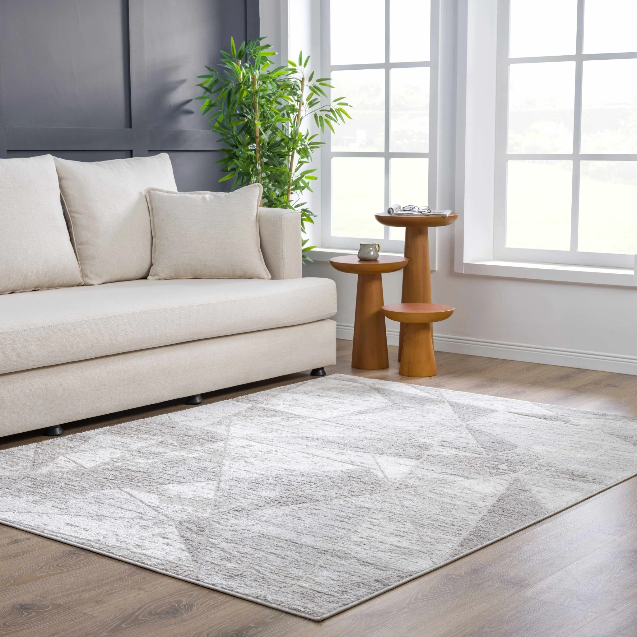 Modern Geometrical Ivory, Silver and Purple Area Rug - Image 15