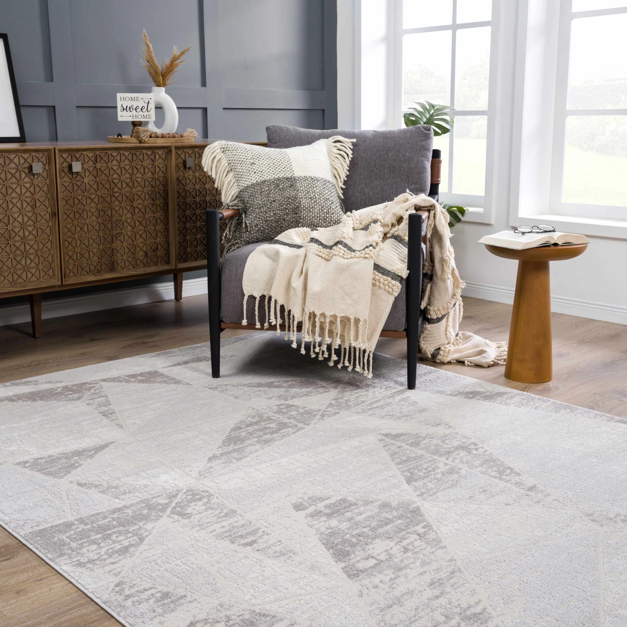 Modern Geometrical Ivory, Silver and Purple Area Rug - Image 16