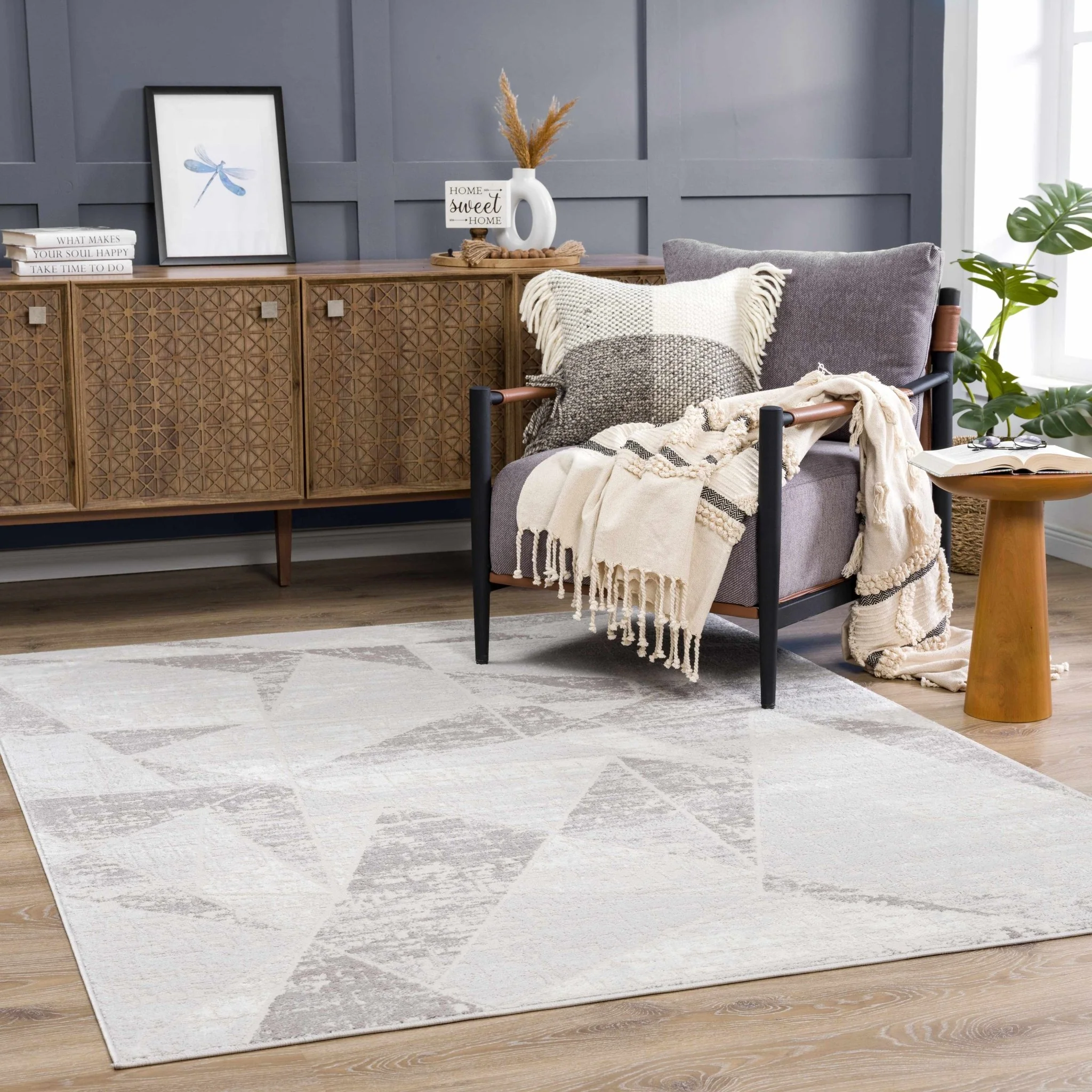 Modern Geometrical Ivory, Silver and Purple Area Rug - Image 2