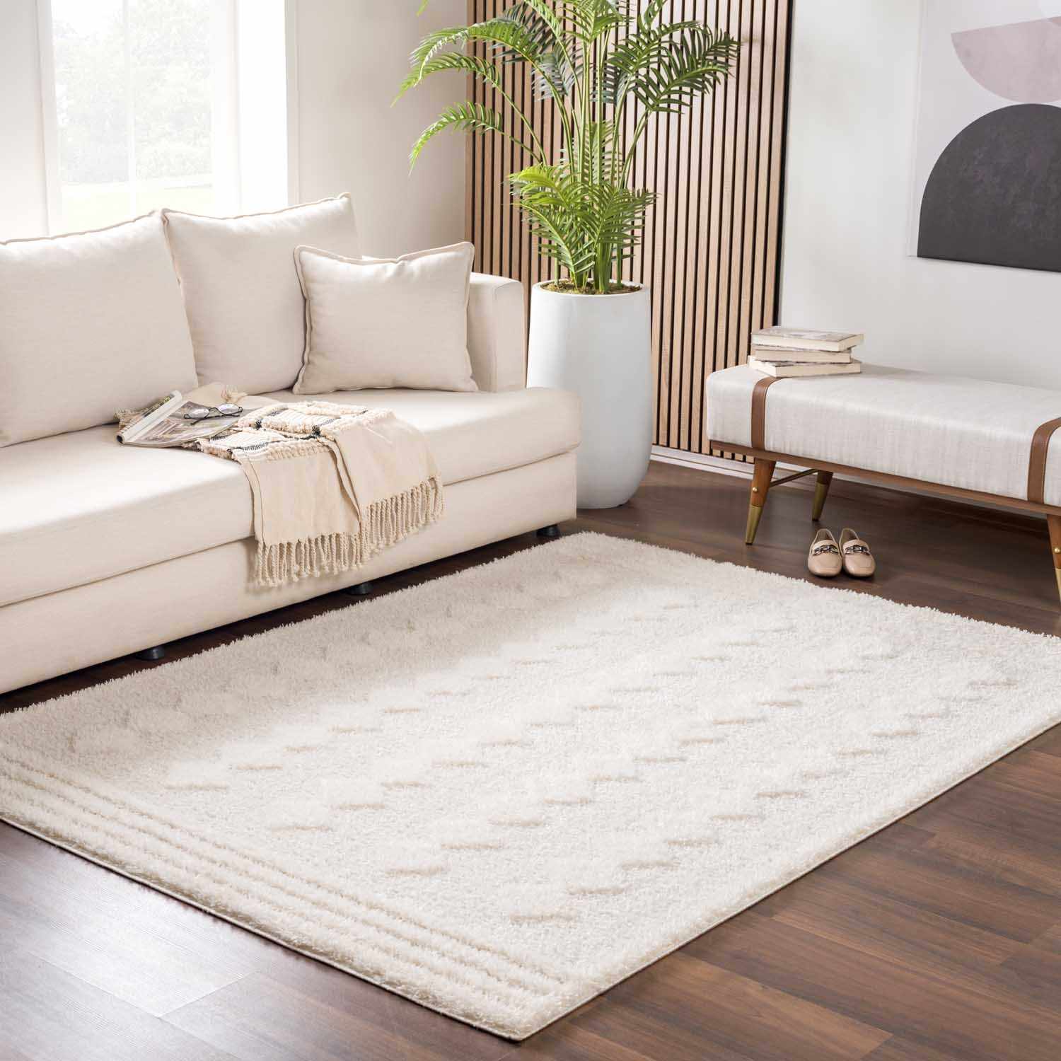 Modern Geometrical Ivory Stripes design Plush Pile area rug - Image 10