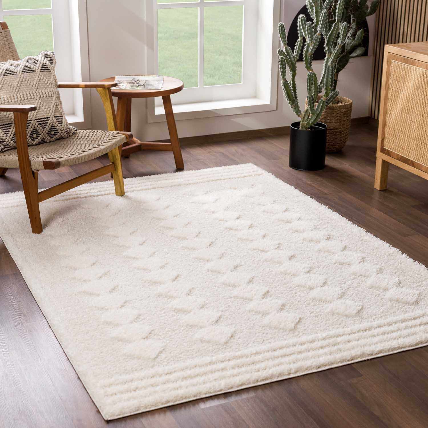 Modern Geometrical Ivory Stripes design Plush Pile area rug - Image 9