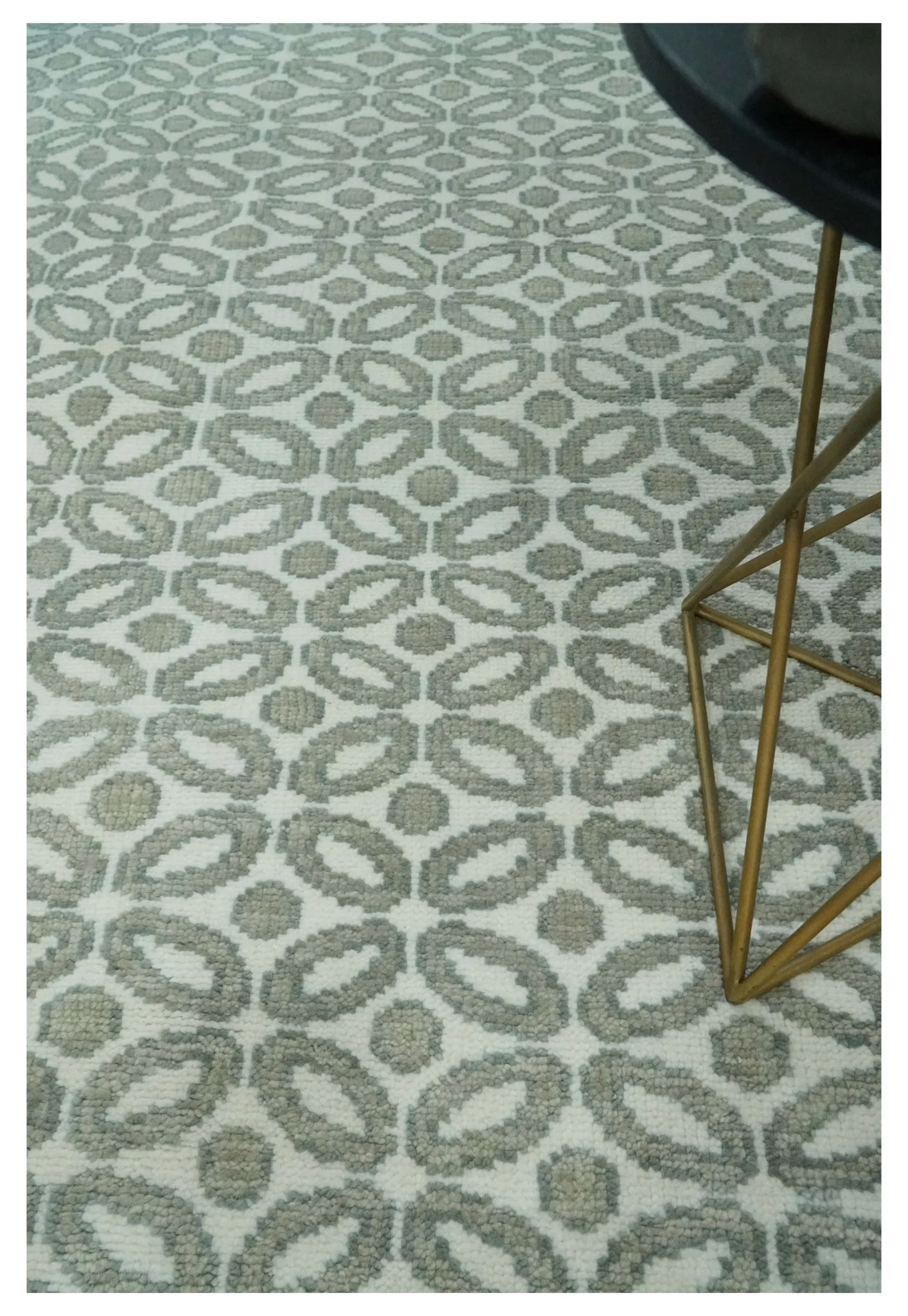 Modern Geometrical Ivory, Teal and Brown Hand Knotted 8x10 wool Area Rug - Image 2