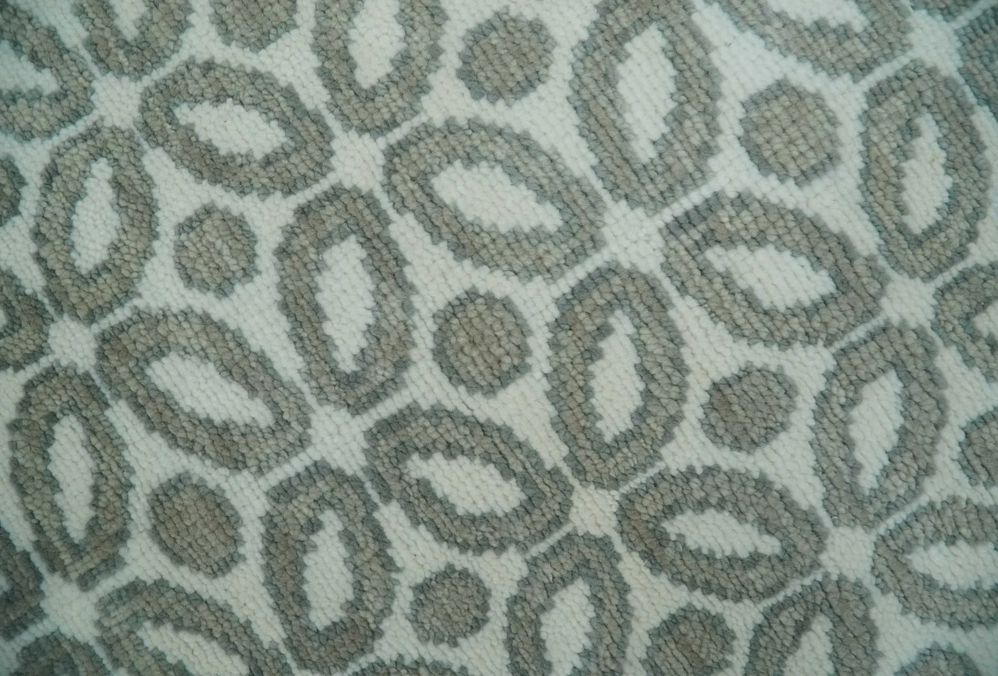 Modern Geometrical Ivory, Teal and Brown Hand Knotted 8x10 wool Area Rug - Image 4