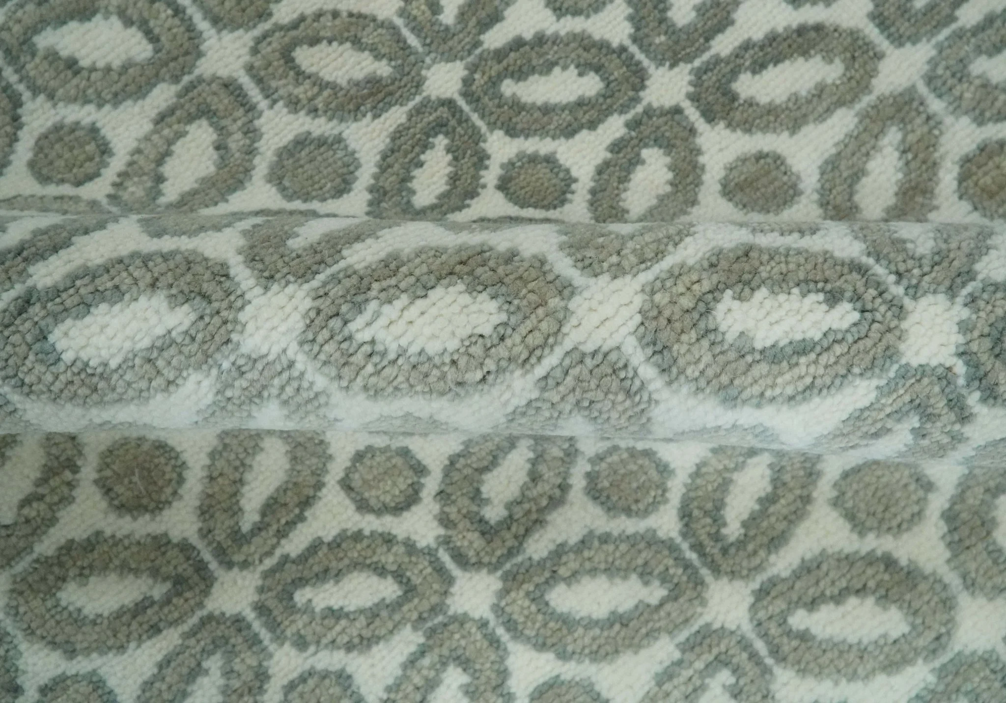 Modern Geometrical Ivory, Teal and Brown Hand Knotted 8x10 wool Area Rug - Image 6
