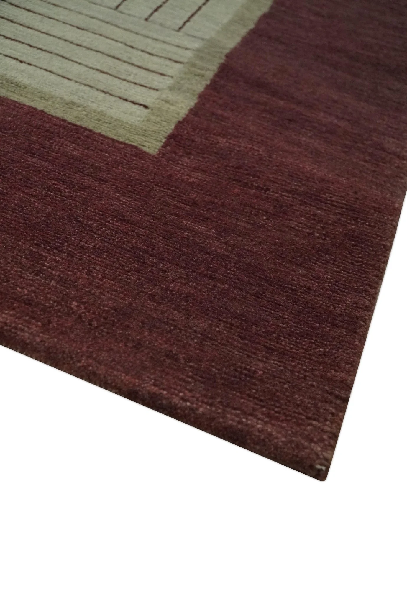 Modern Geometrical Hand knotted Maroon and Beige 5x8 Wool and Art Silk Area Rug - Image 5