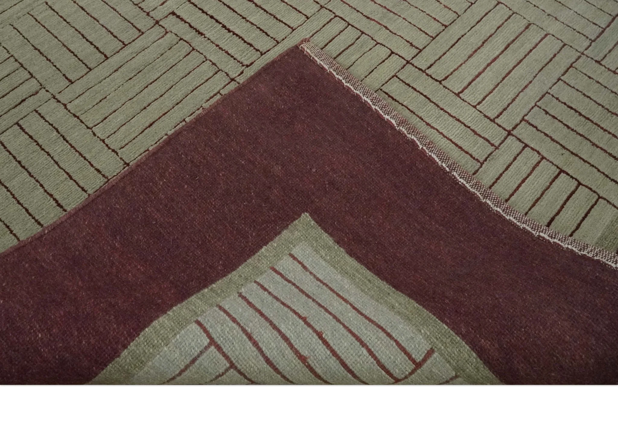 Modern Geometrical Hand knotted Maroon and Beige 5x8 Wool and Art Silk Area Rug - Image 8