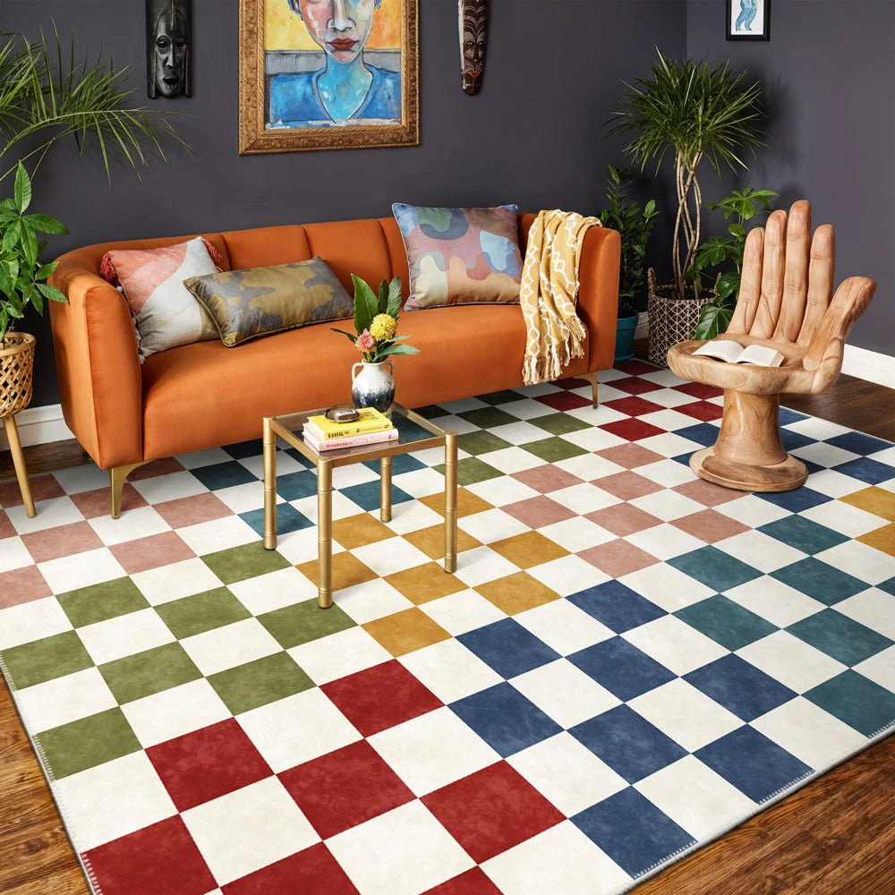 Modern Geometrical Multicolor Machine Washable Cotton Area Rug - Image 3