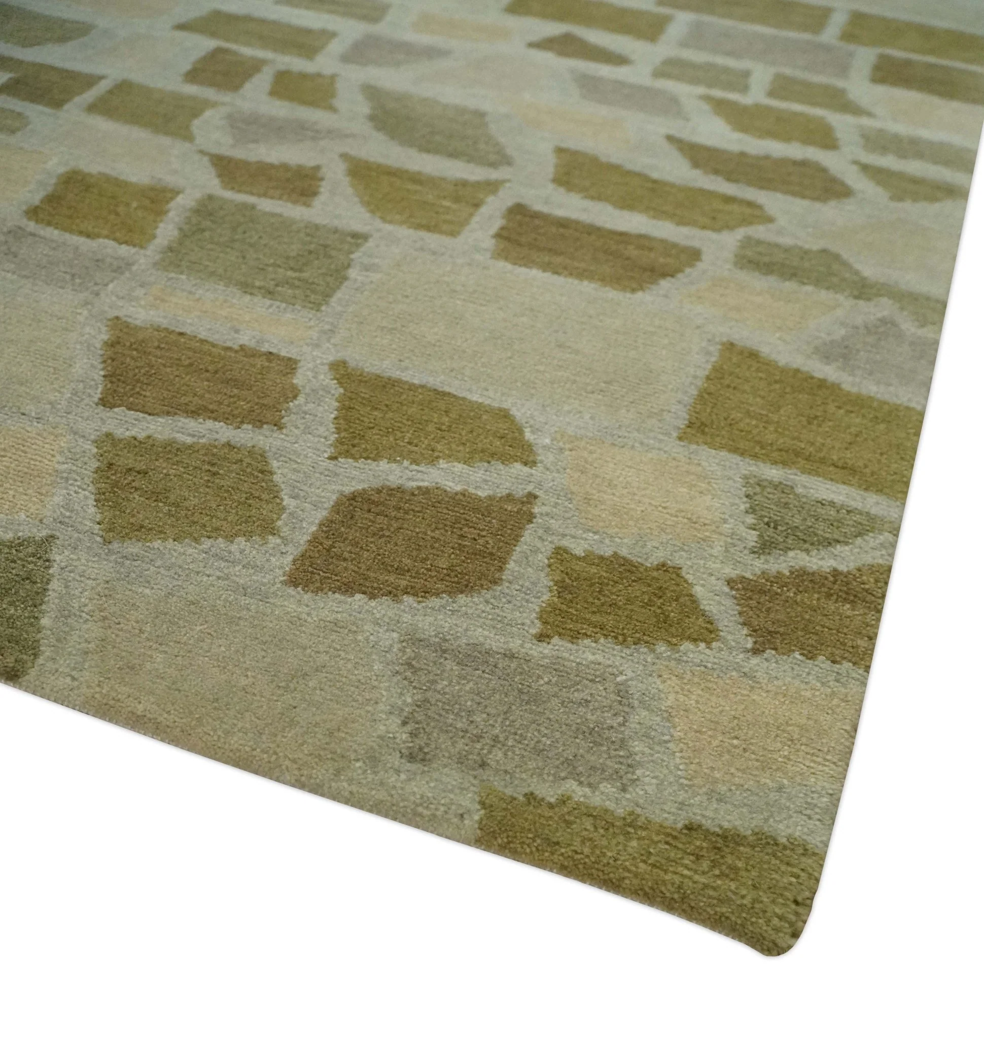 Modern Geometrical Olive, Green, Silver and Beige Hand knotted 5x8 wool Area Rug - Image 5