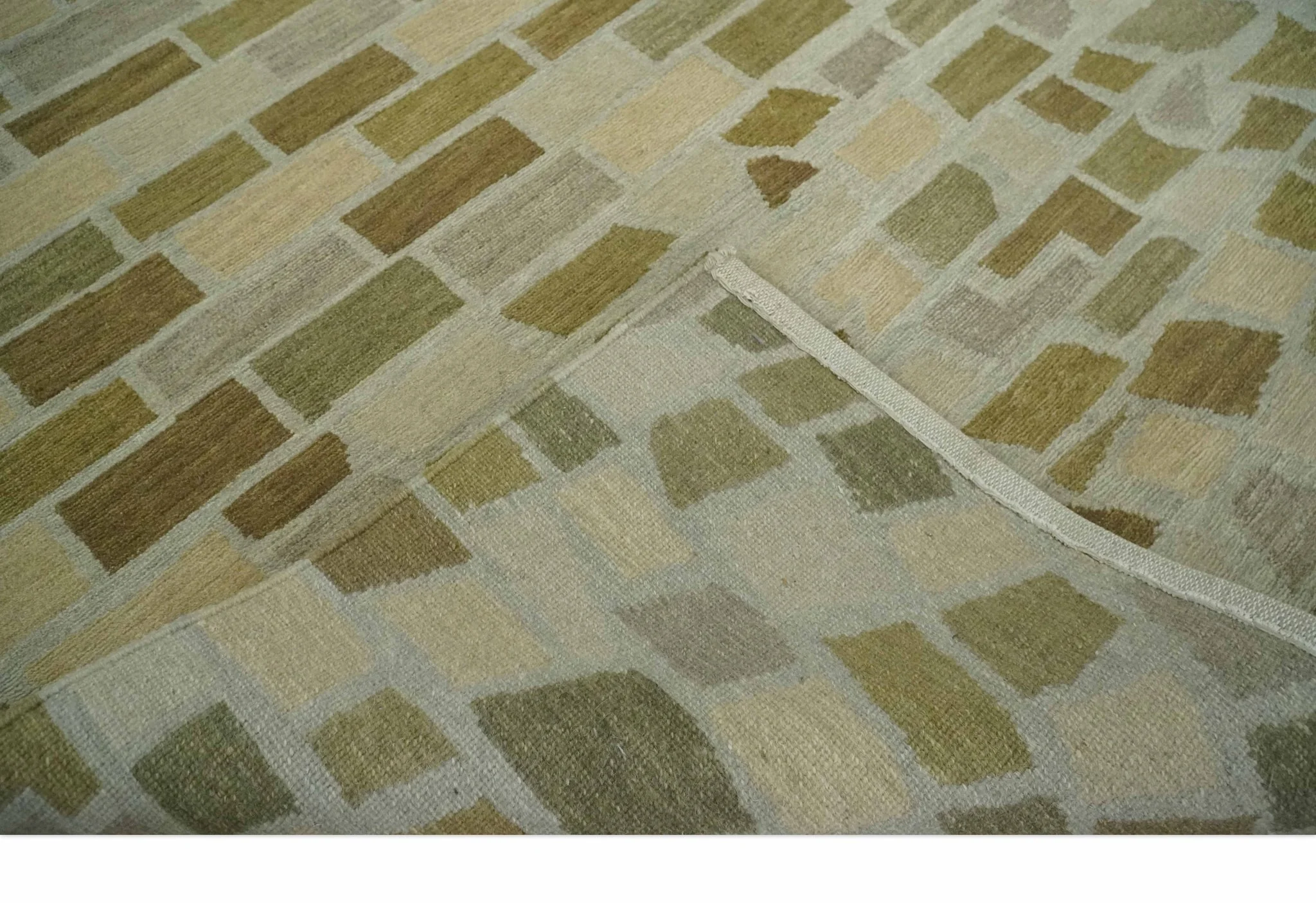 Modern Geometrical Olive, Green, Silver and Beige Hand knotted 5x8 wool Area Rug - Image 7