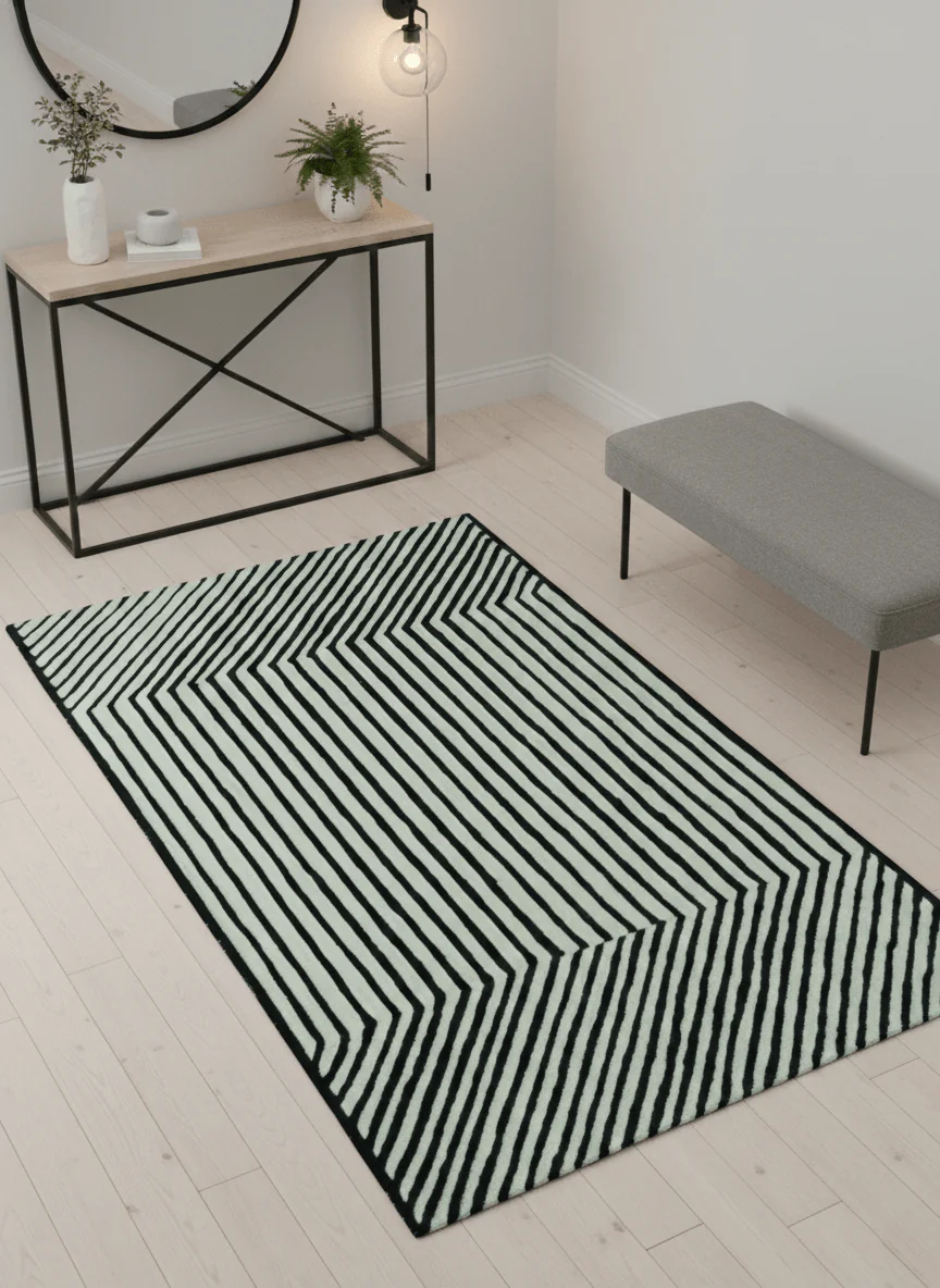 Modern Geometrical Pattern Black And White Hand Tufted Custom Made wool rug - Image 2