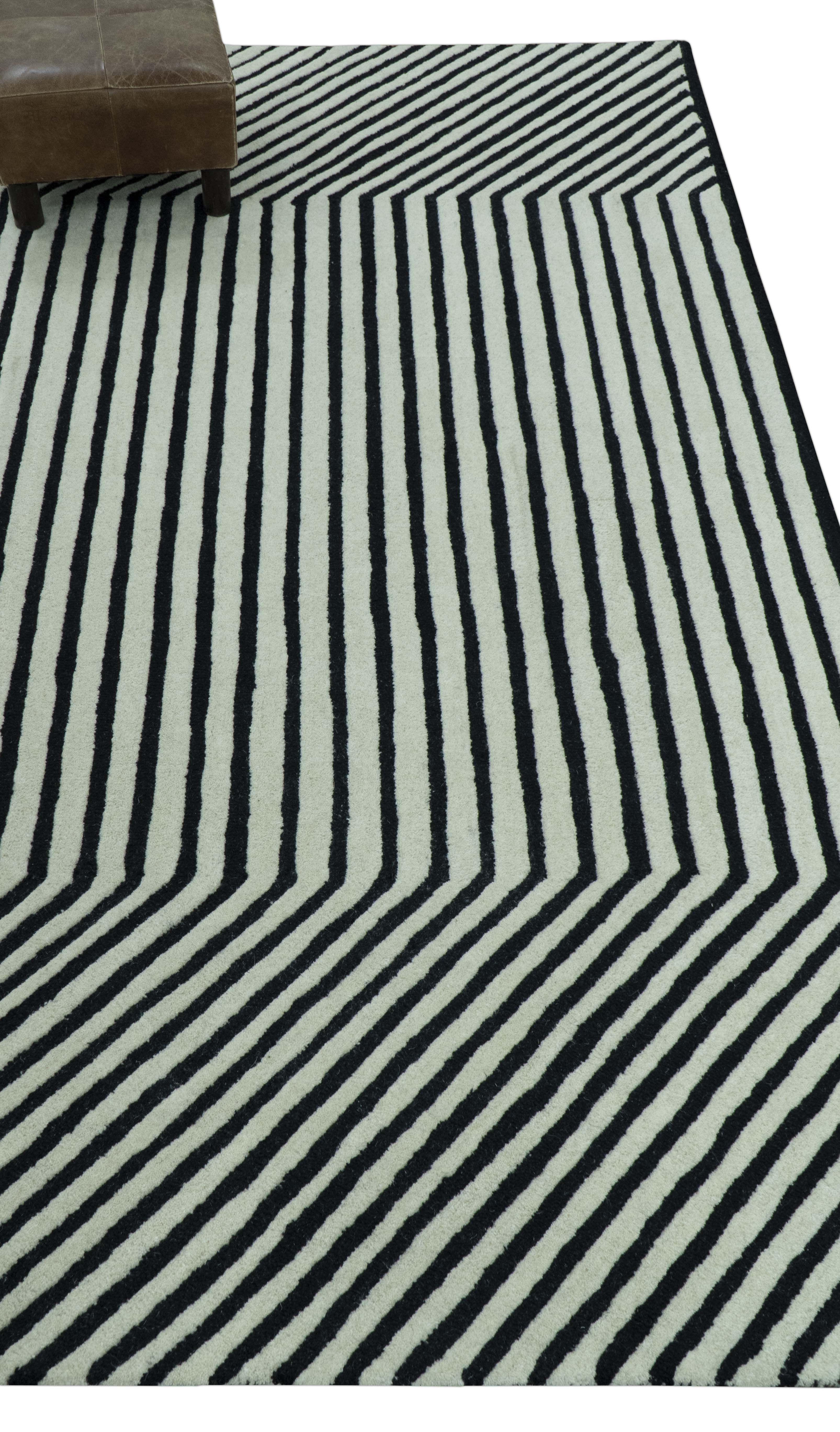 Modern Geometrical Pattern Black And White Hand Tufted Custom Made wool rug - Image 9