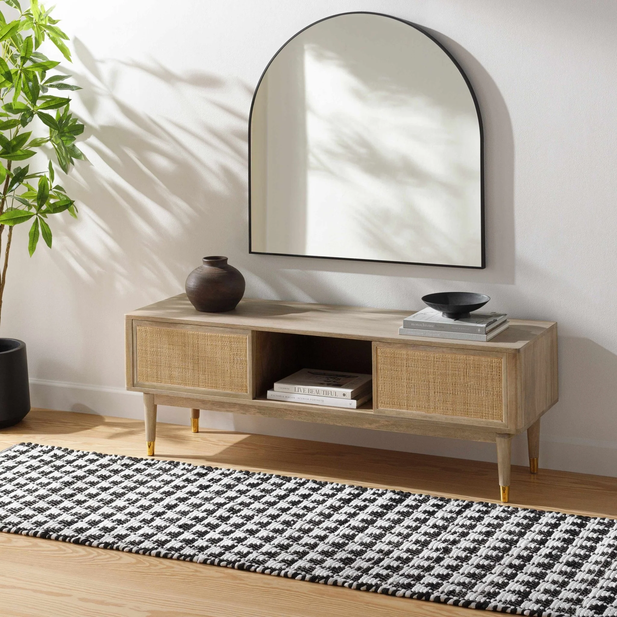 Modern Geometrical Pattern Black Hand Woven Jute Rug - Image 2