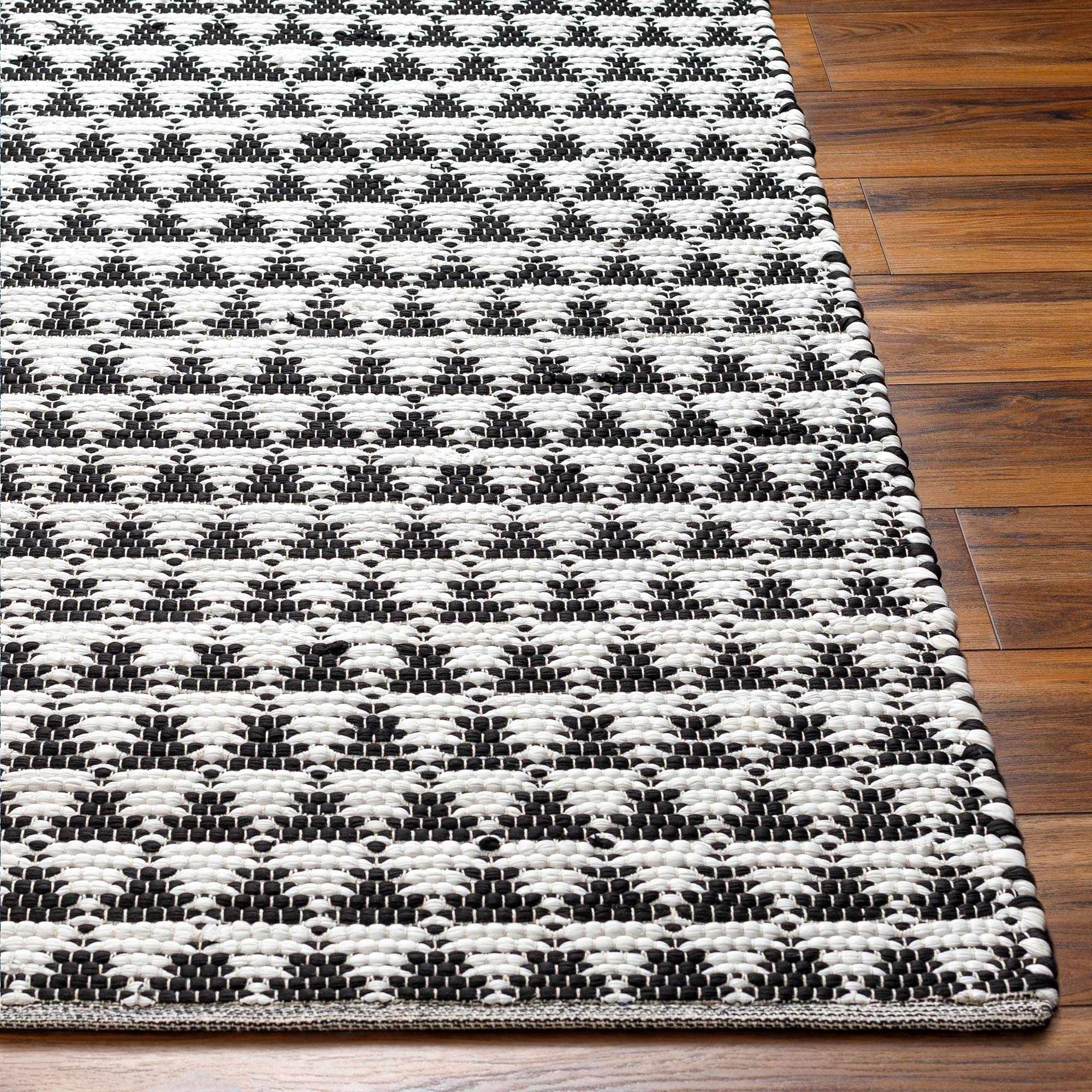 Modern Geometrical Pattern Black Hand Woven Jute Rug - Image 6