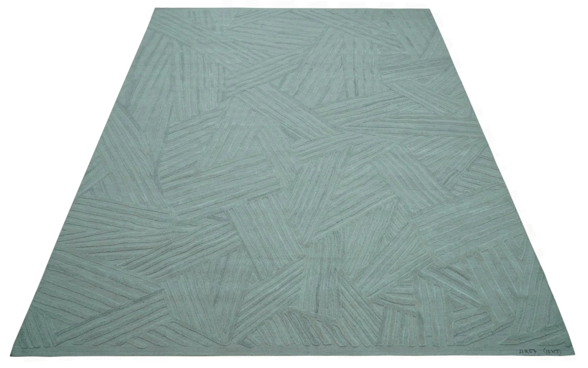 Modern Geometrical Pattern Ivory and Silver Hand Knotted 10x13 Wool Rug - Image 10