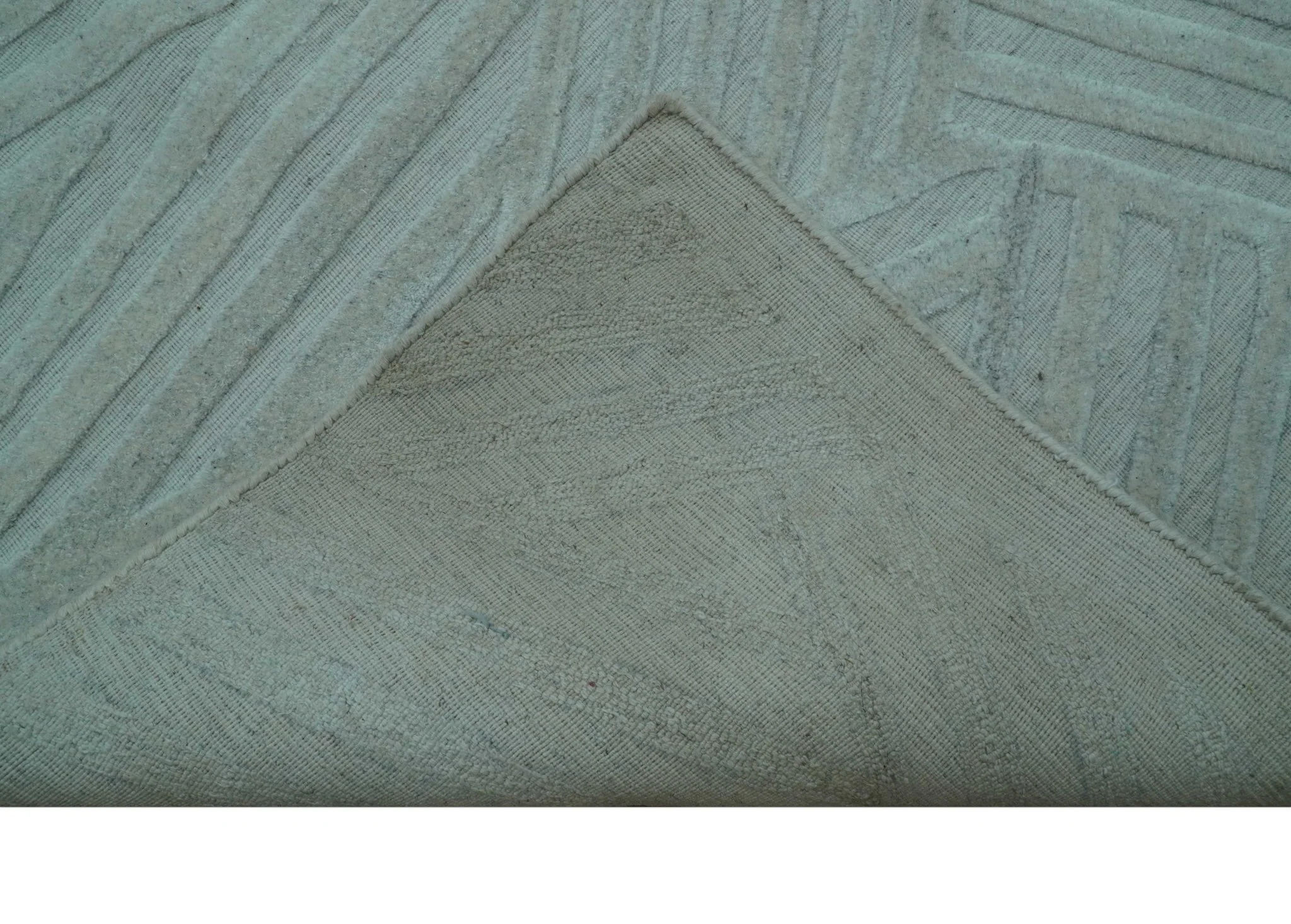 Modern Geometrical Pattern Ivory and Silver Hand Knotted 10x13 Wool Rug - Image 4