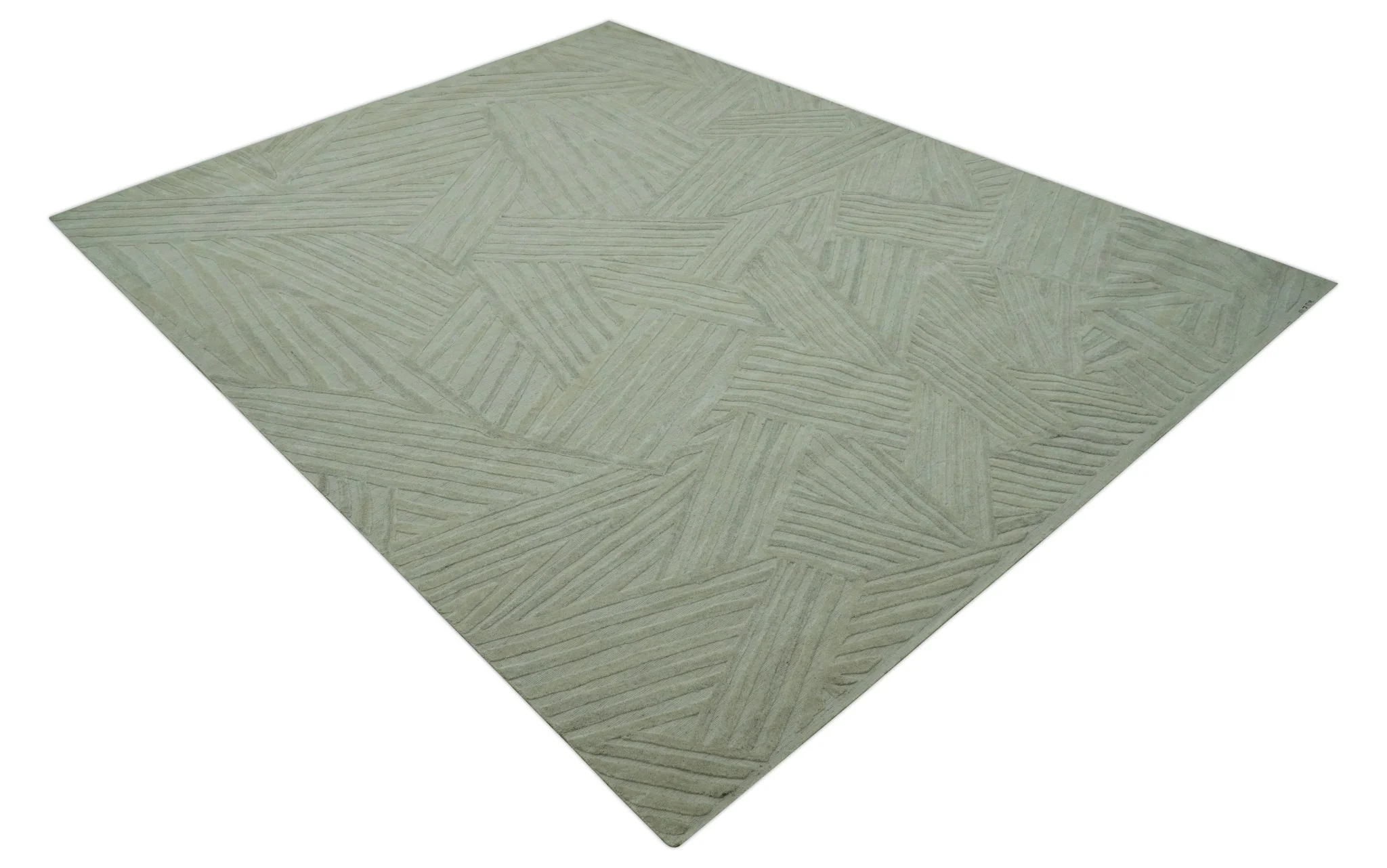 Modern Geometrical Pattern Silver Hand Knotted 10x13 Wool Area Rug - Image 11