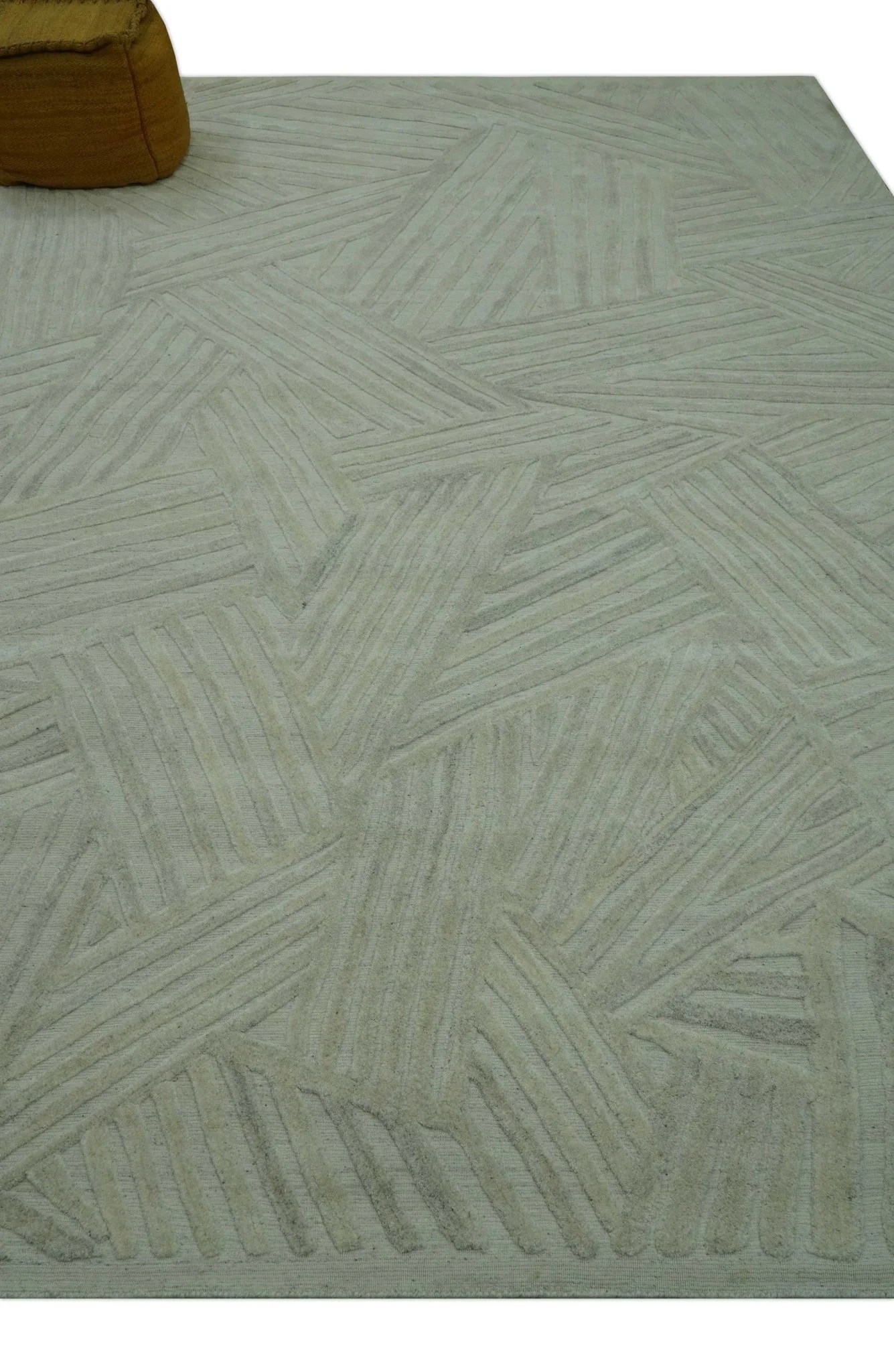 Modern Geometrical Pattern Silver Hand Knotted 10x13 Wool Area Rug - Image 9