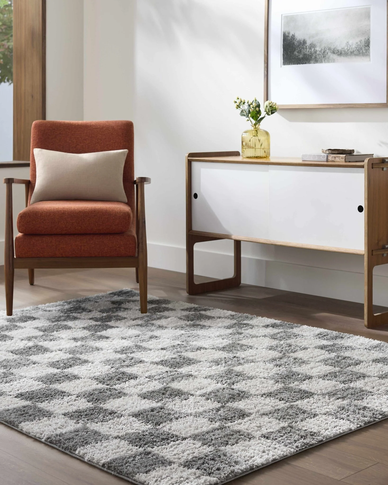 Modern Geometrical Pattern White And Charcoal Area Rug - Image 10