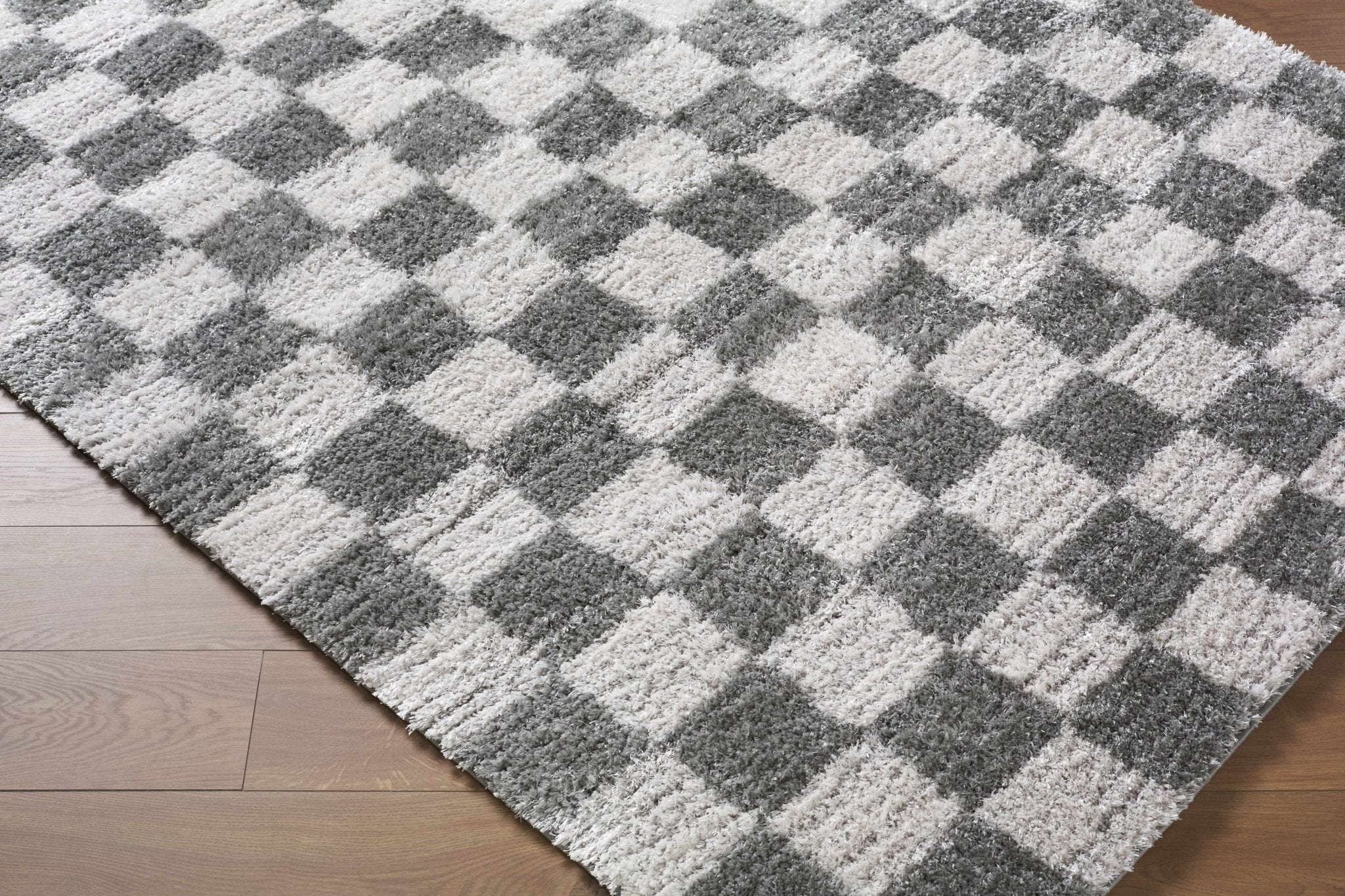 Modern Geometrical Pattern White And Charcoal Area Rug - Image 2